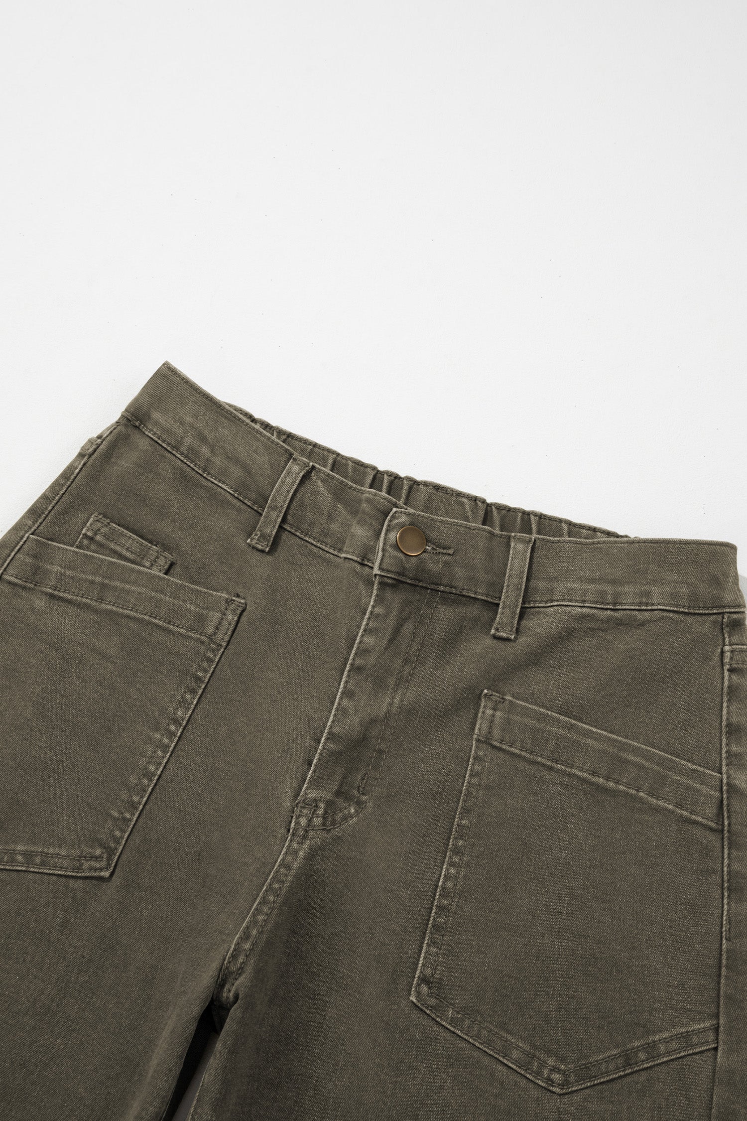 Four Leaf Clover Solid Color Square Patch Pocket Ankle-length Barrel Jeans