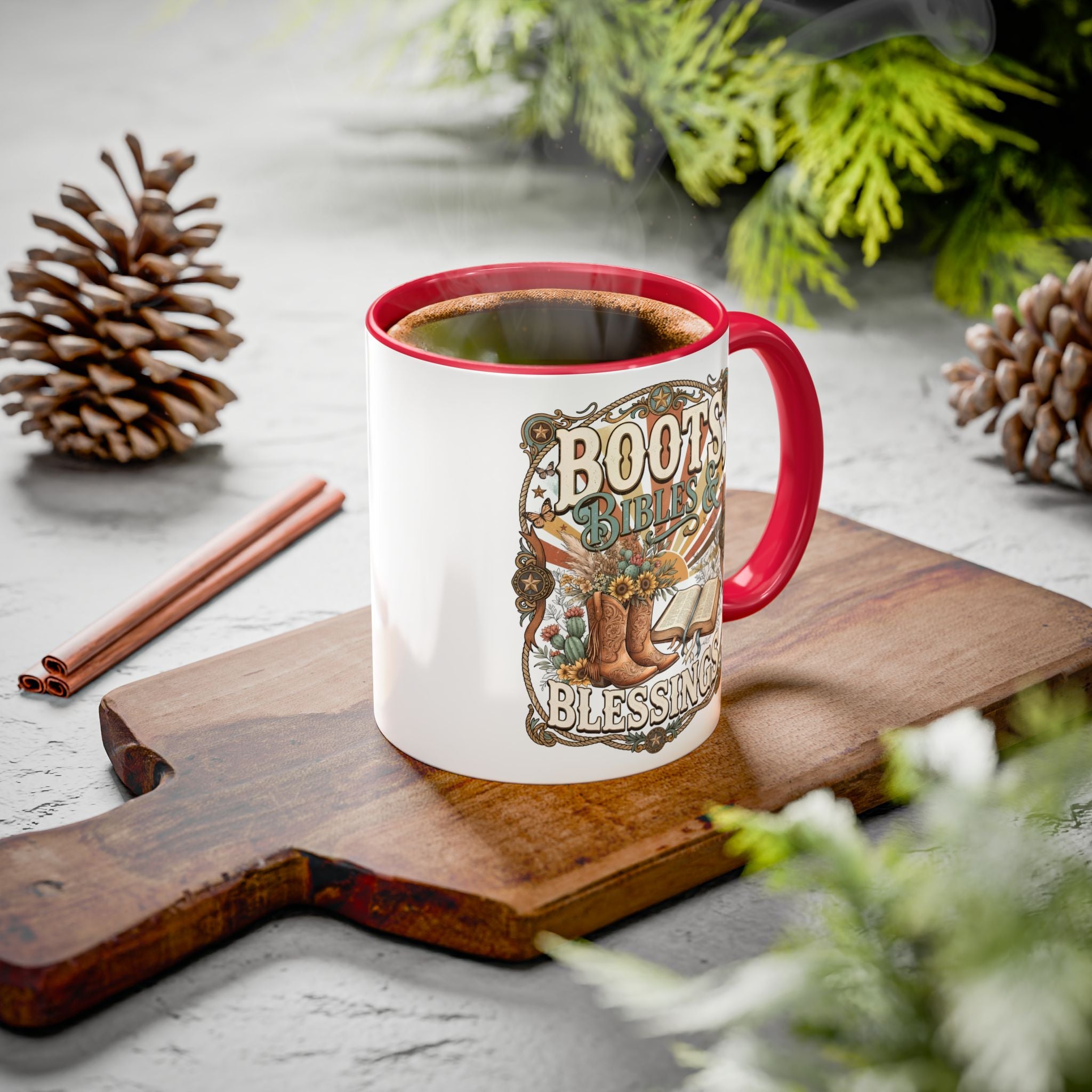 Boots Bibles Blessings Mug — Country Western Coffee Cup (11oz/15oz)