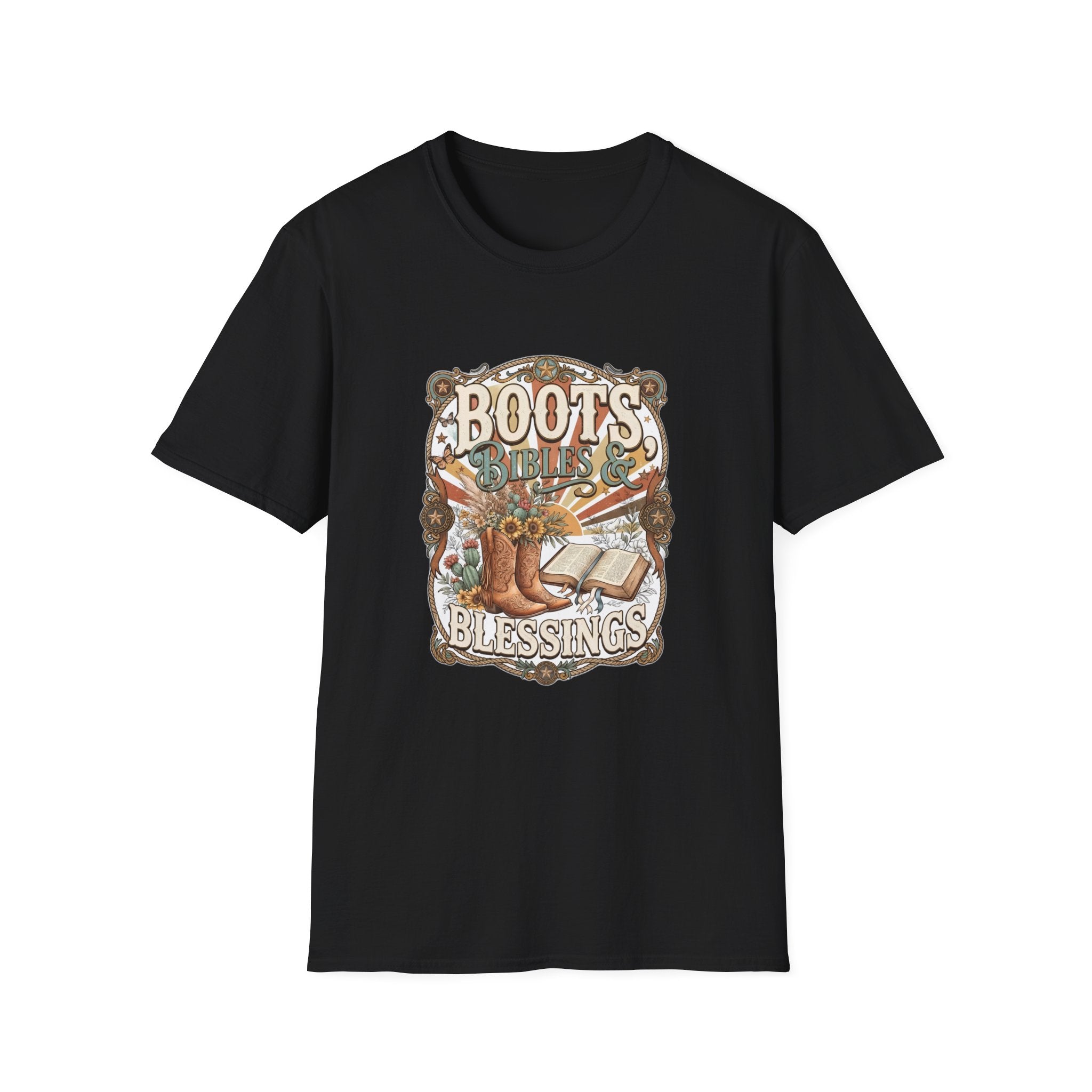 Boots Bibles & Blessings T-Shirt — Western Faith Graphic Tee