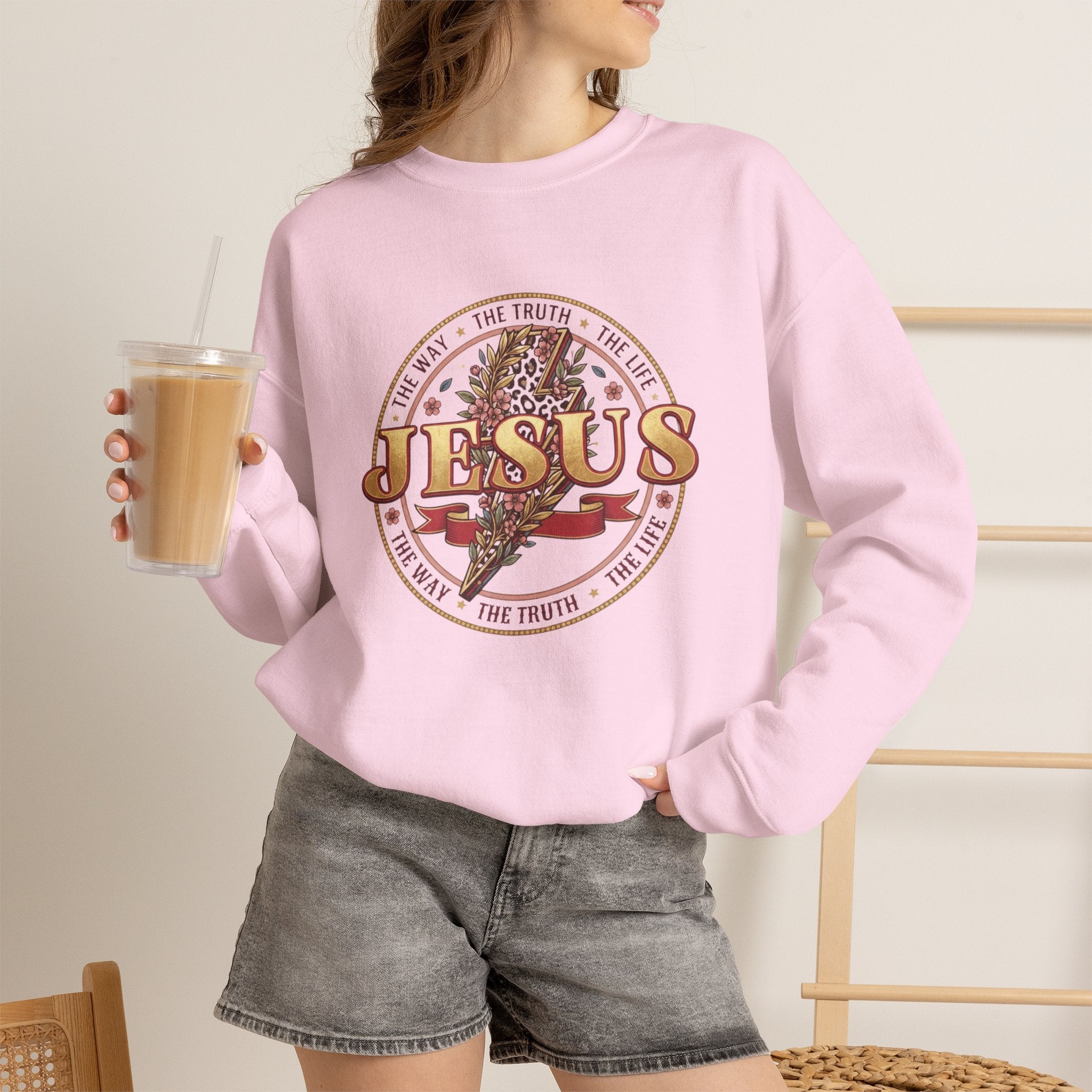 Jesus The Way The Truth The Life Sweatshirt | Christian Crewneck | Faith-Based Unisex Sweatshirt