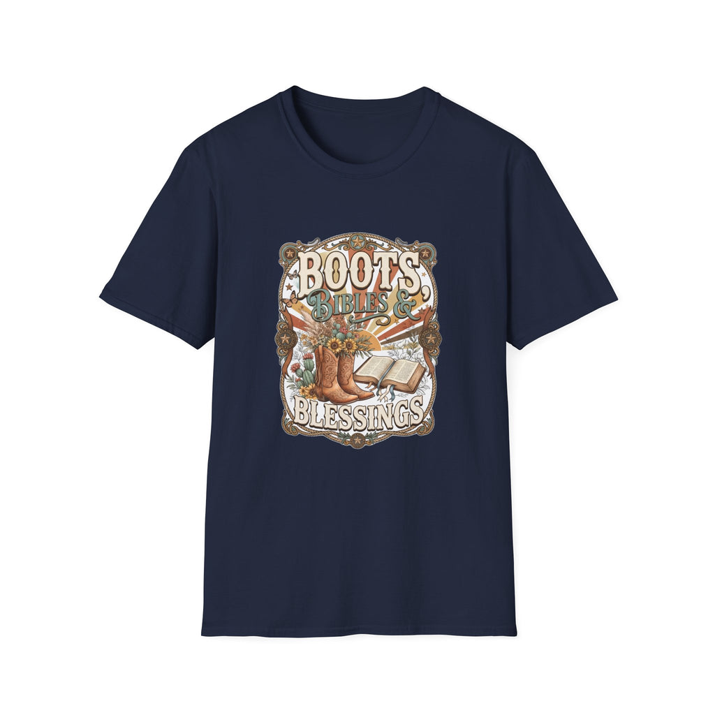 Boots Bibles & Blessings T-Shirt — Western Faith Graphic Tee