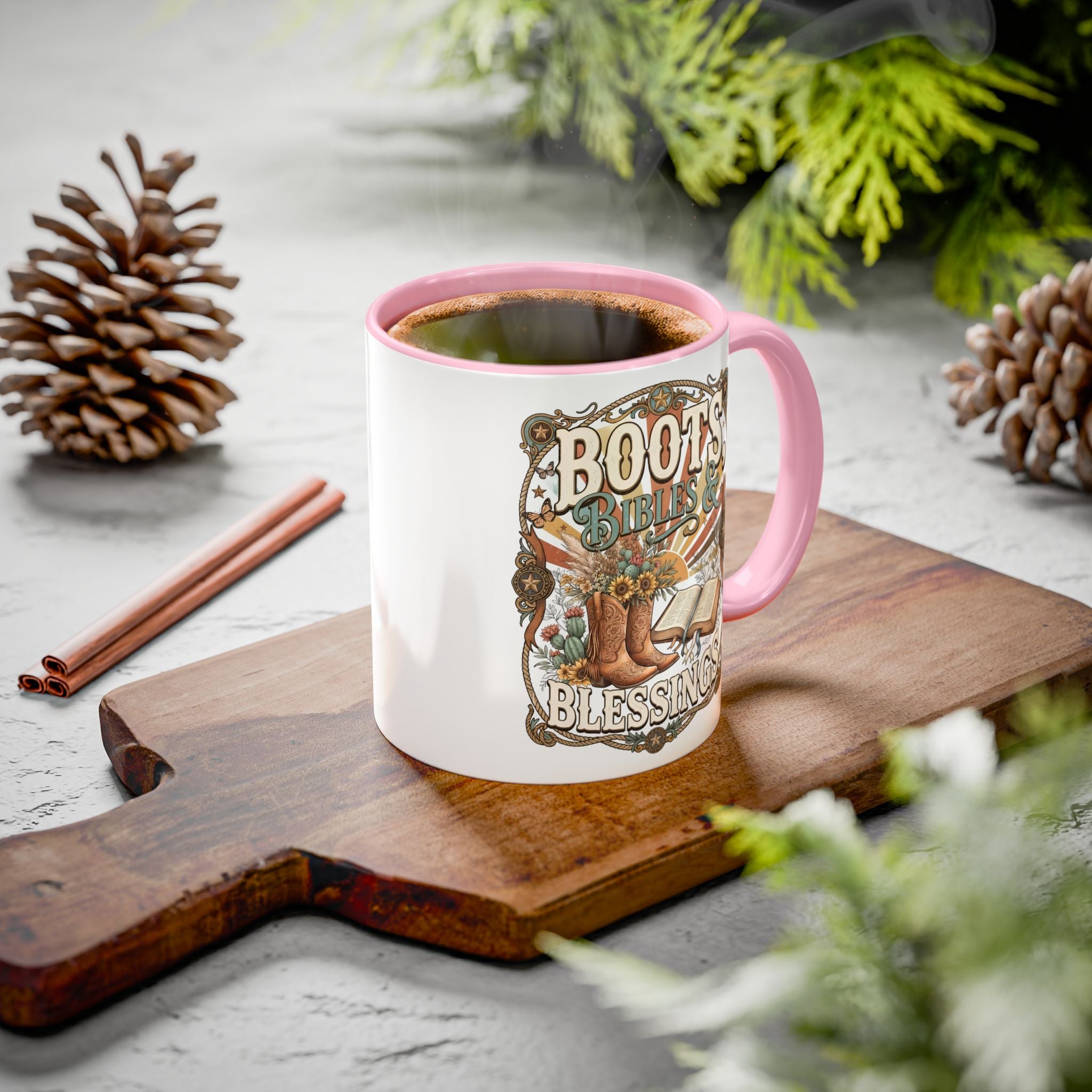 Boots Bibles Blessings Mug — Country Western Coffee Cup (11oz/15oz)
