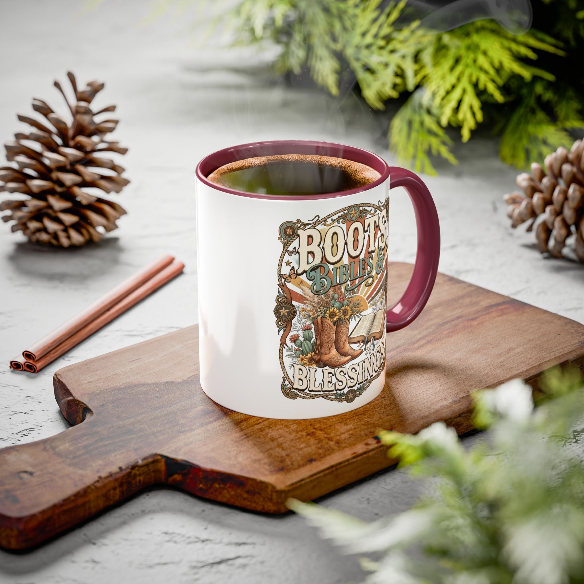Boots Bibles Blessings Mug — Country Western Coffee Cup (11oz/15oz)
