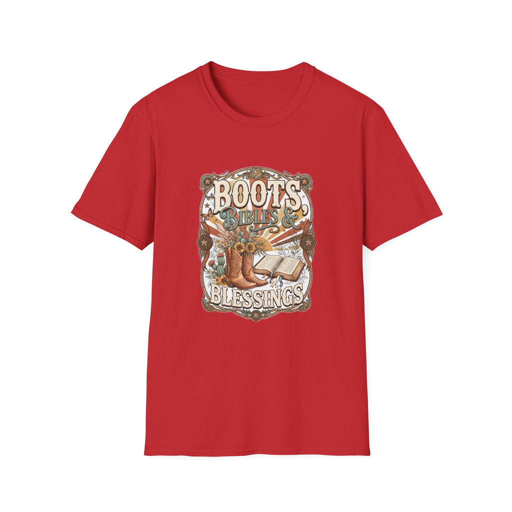 Boots Bibles & Blessings T-Shirt — Western Faith Graphic Tee