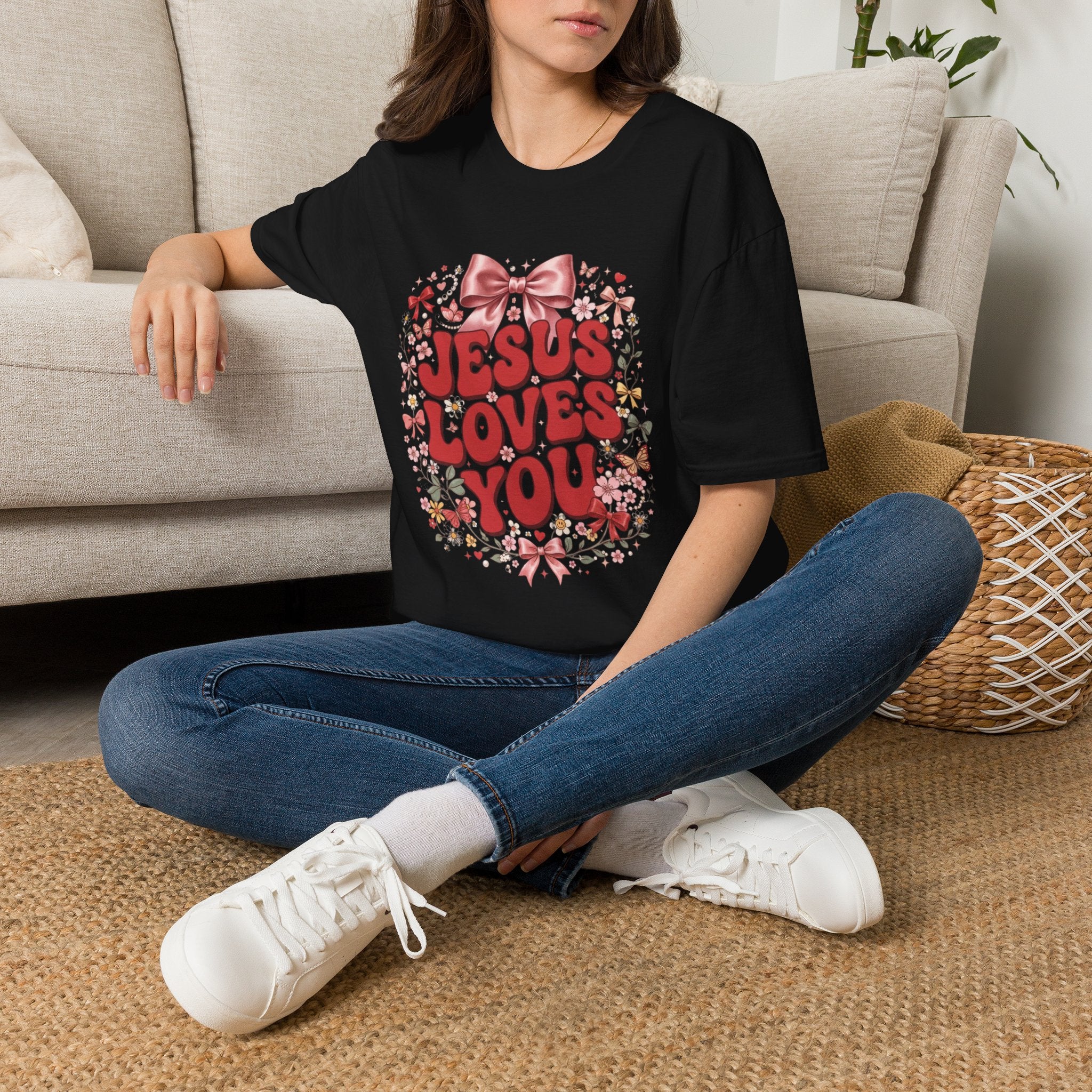 Jesus Loves You T-Shirt — Floral Bow Faith Tee