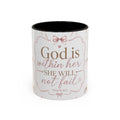Inspirational Scripture Mug — "God Is Within Her, She Will Not Fail" (Psalm 46:5) — Floral Pink Accent, 11oz