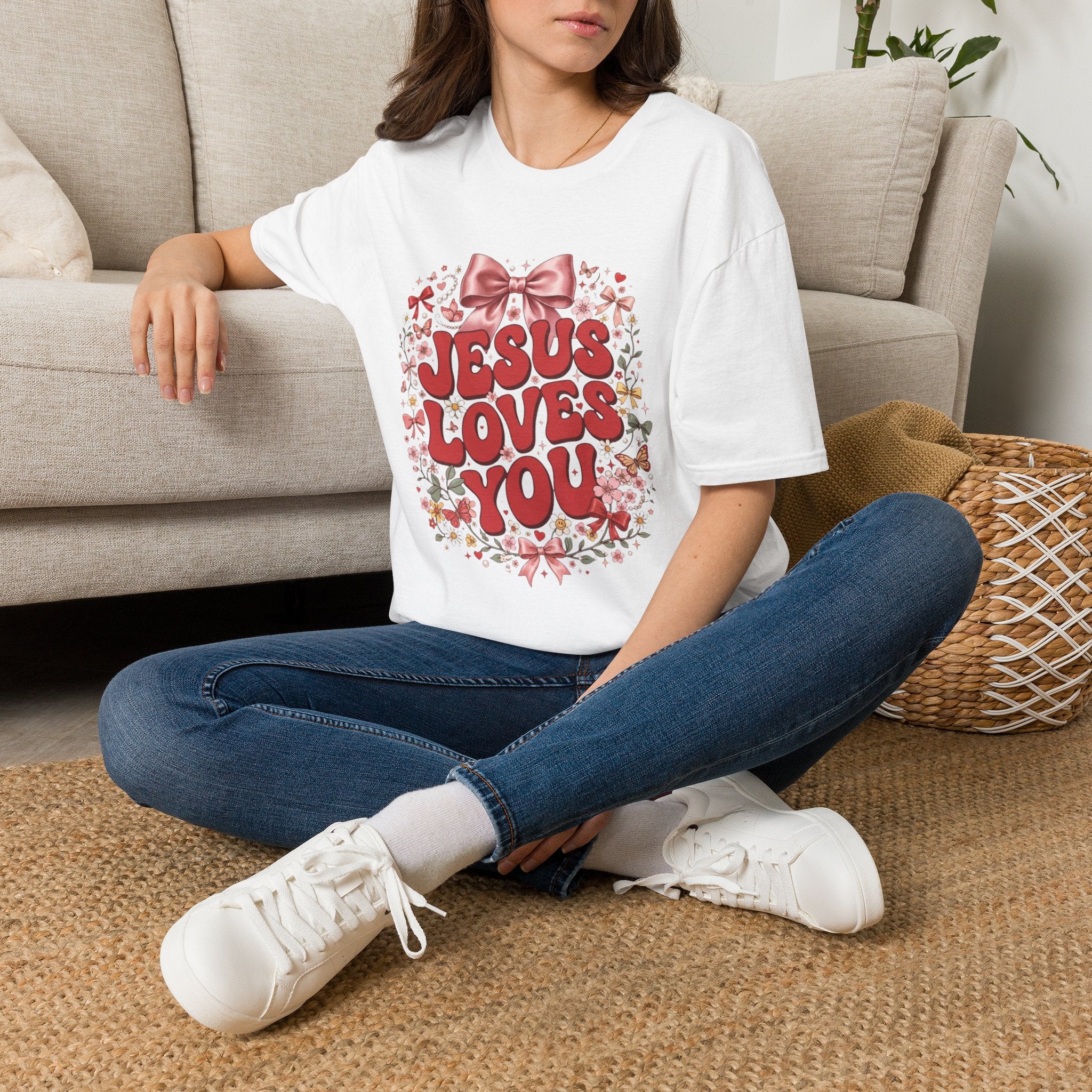 Jesus Loves You T-Shirt — Floral Bow Faith Tee