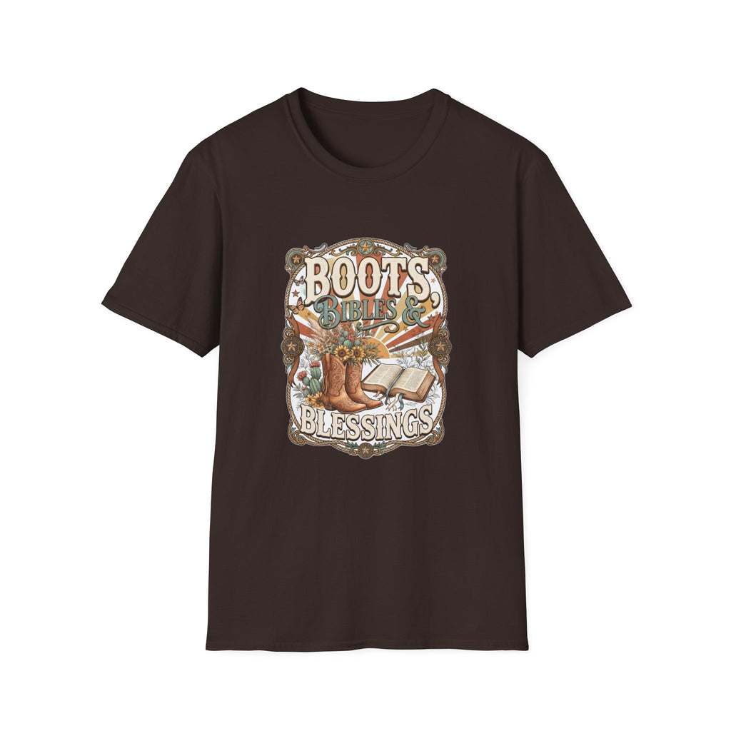 Boots Bibles & Blessings T-Shirt — Western Faith Graphic Tee
