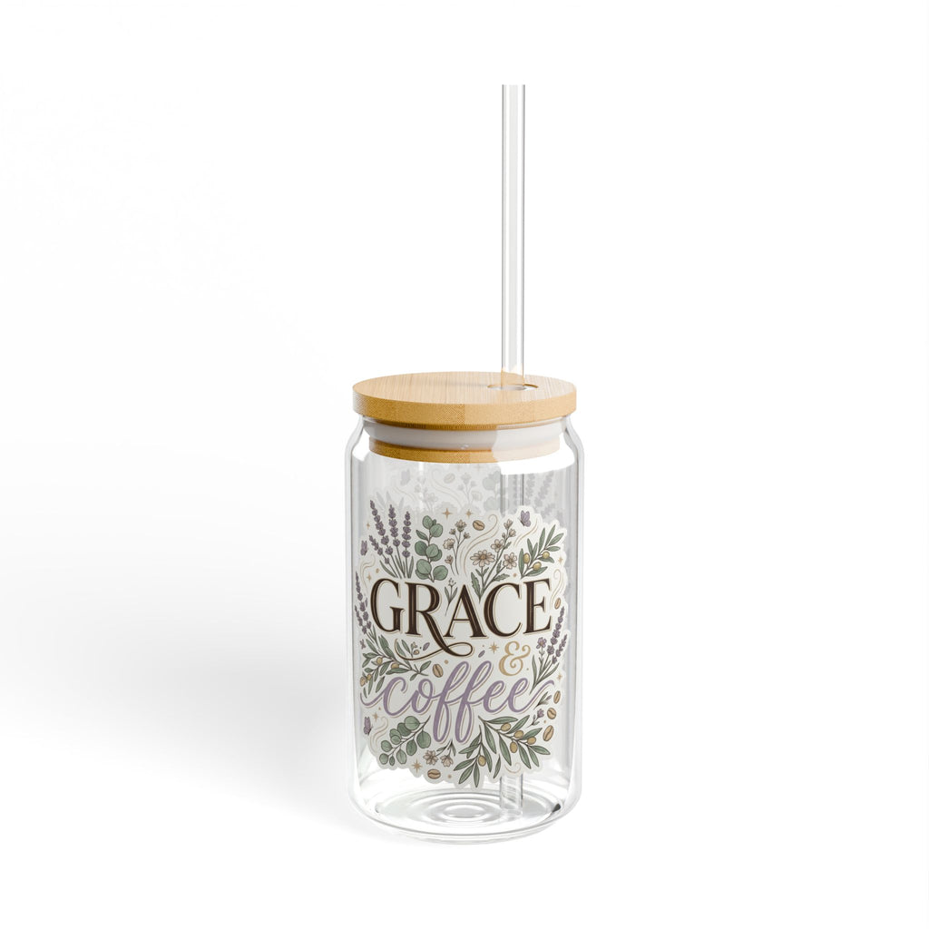 Grace & Coffee Sipper Glass, 16oz