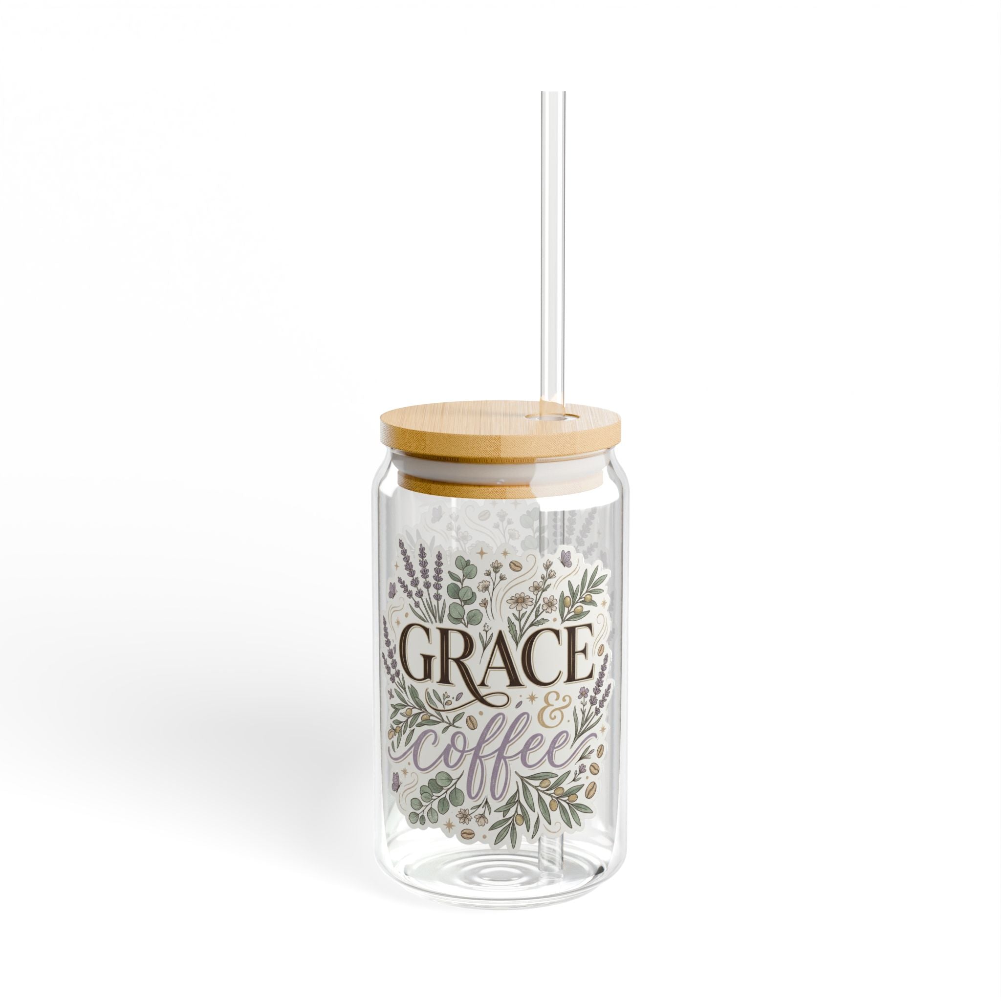 Grace & Coffee Sipper Glass, 16oz