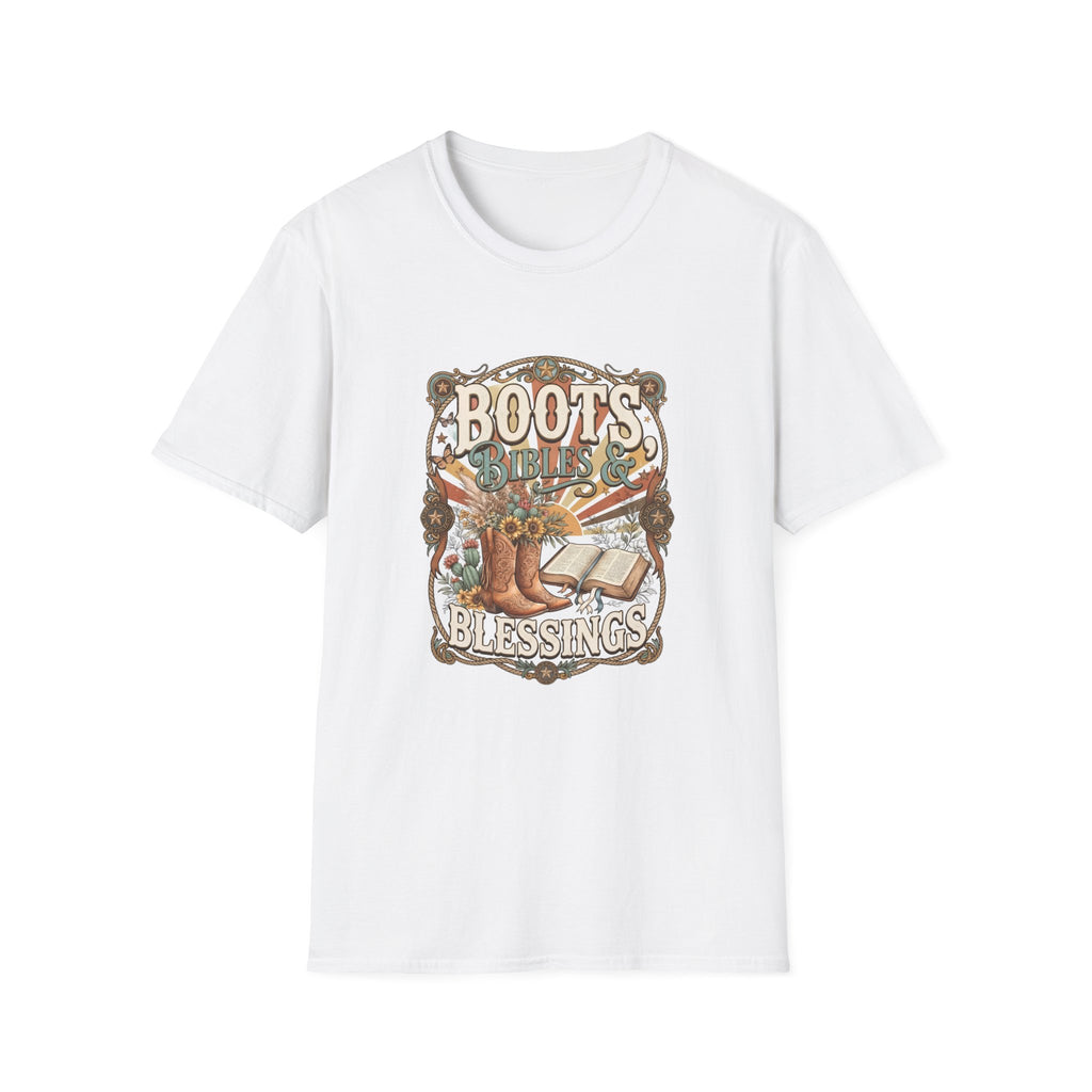 Boots Bibles & Blessings T-Shirt — Western Faith Graphic Tee