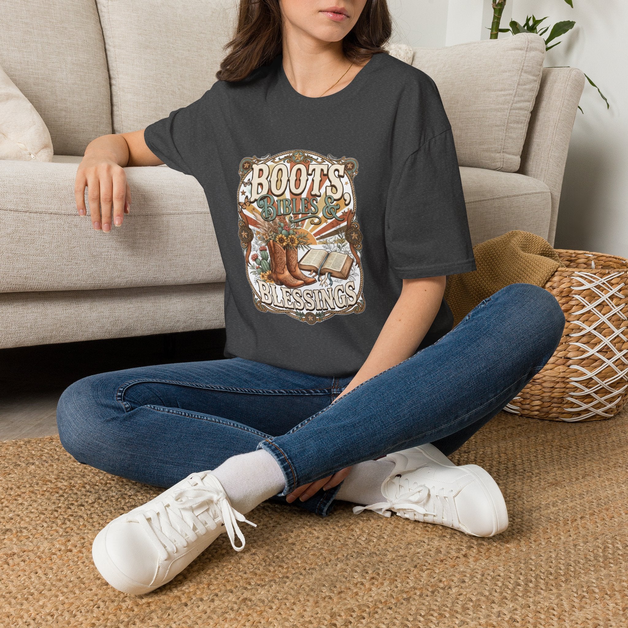 Boots Bibles & Blessings T-Shirt — Western Faith Graphic Tee