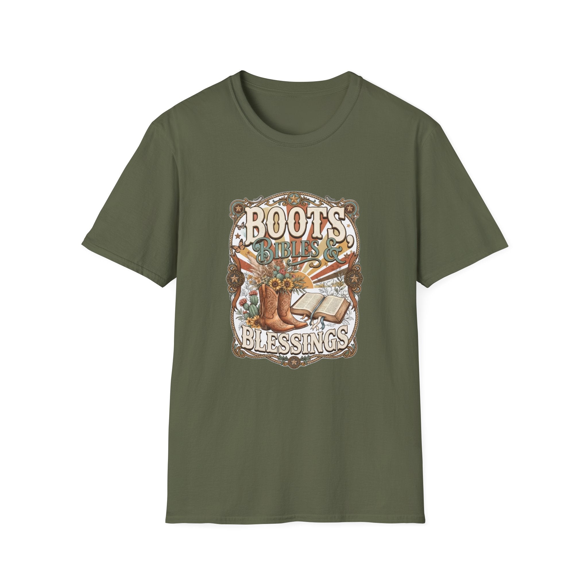 Boots Bibles & Blessings T-Shirt — Western Faith Graphic Tee