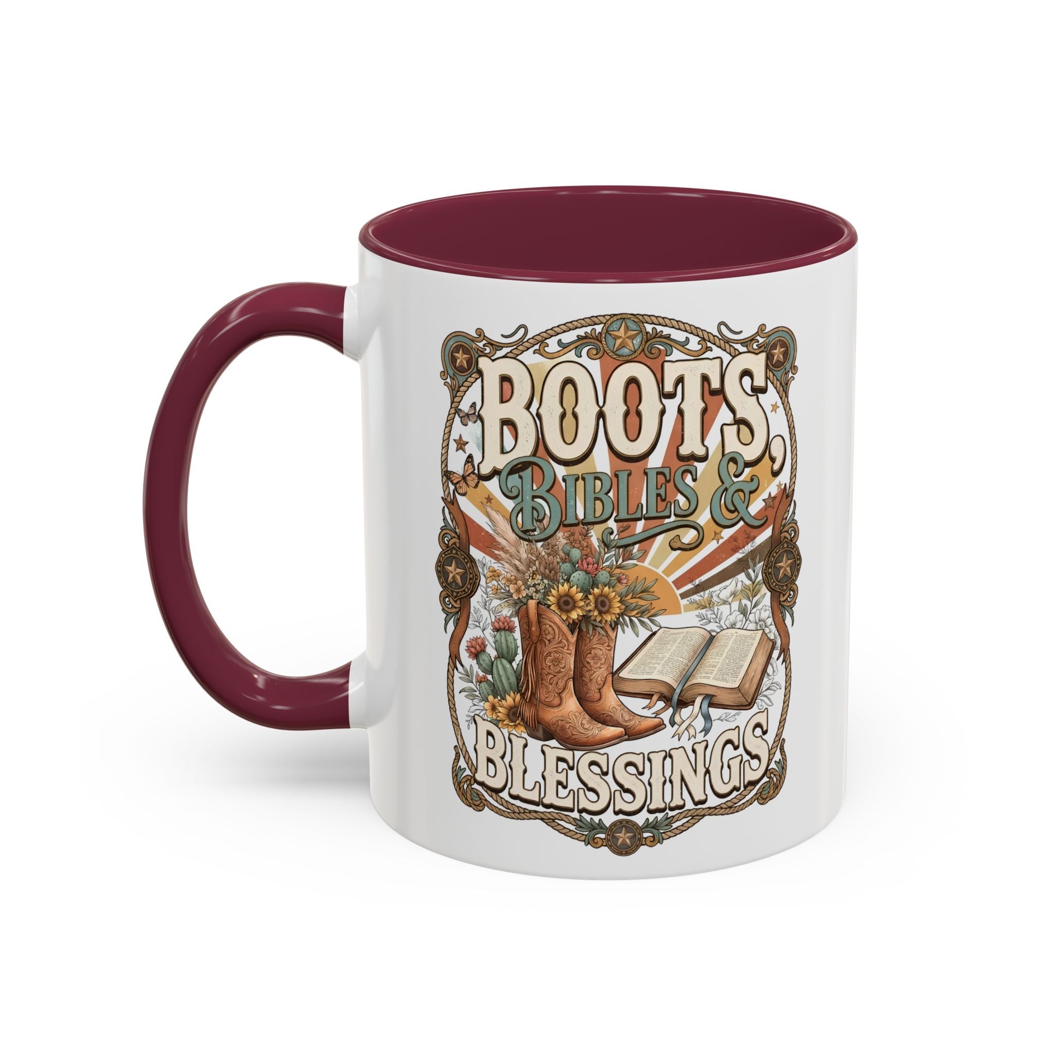 Boots Bibles Blessings Mug — Country Western Coffee Cup (11oz/15oz)