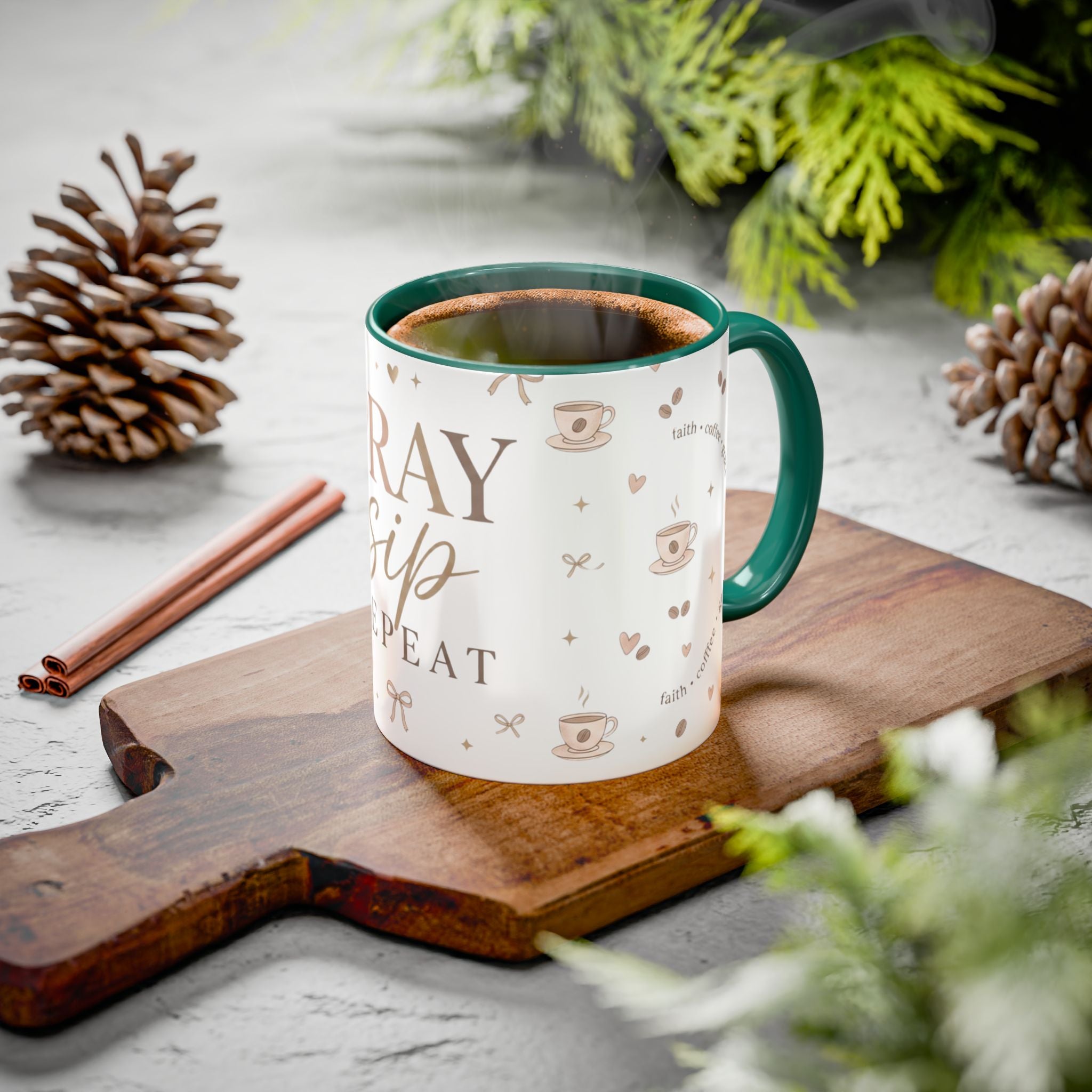 Pray Sip Repeat Coffee Mug — Inspirational Christian Tea Cup (11oz )