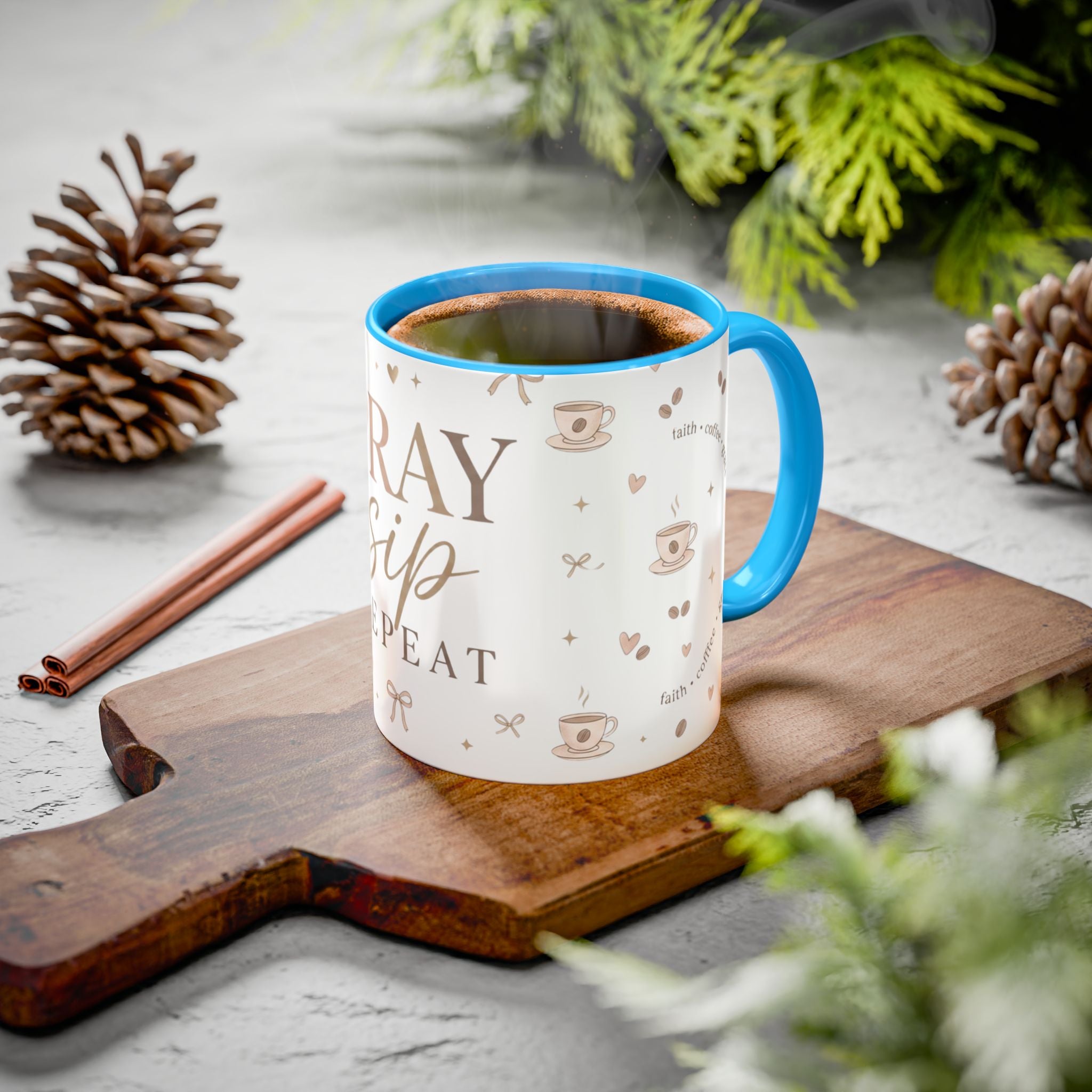 Pray Sip Repeat Coffee Mug — Inspirational Christian Tea Cup (11oz )