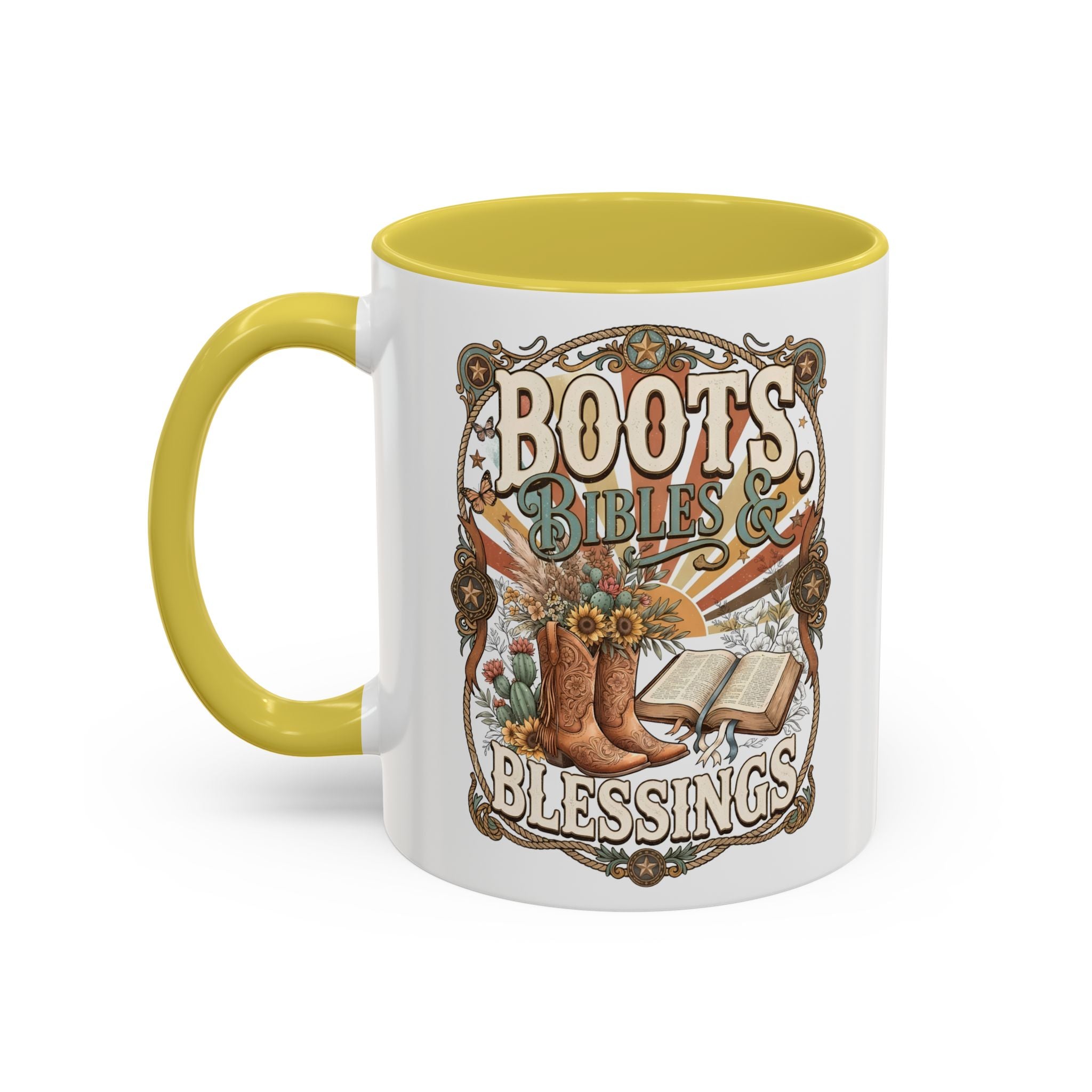 Boots Bibles Blessings Mug — Country Western Coffee Cup (11oz/15oz)