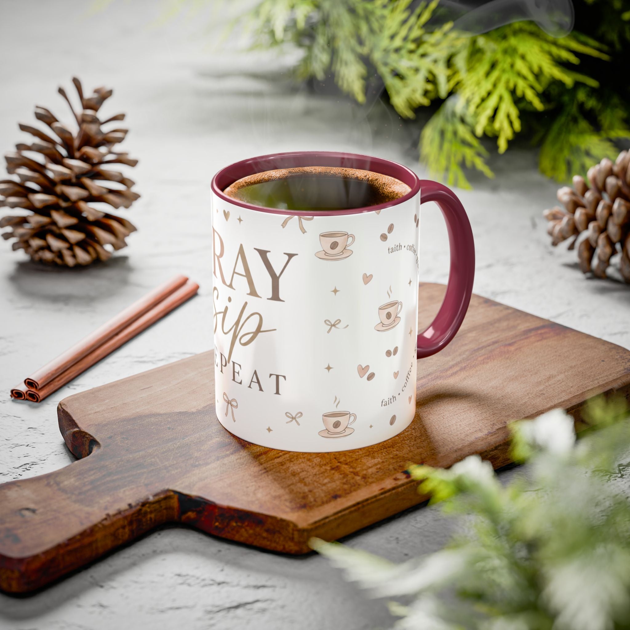 Pray Sip Repeat Coffee Mug — Inspirational Christian Tea Cup (11oz )