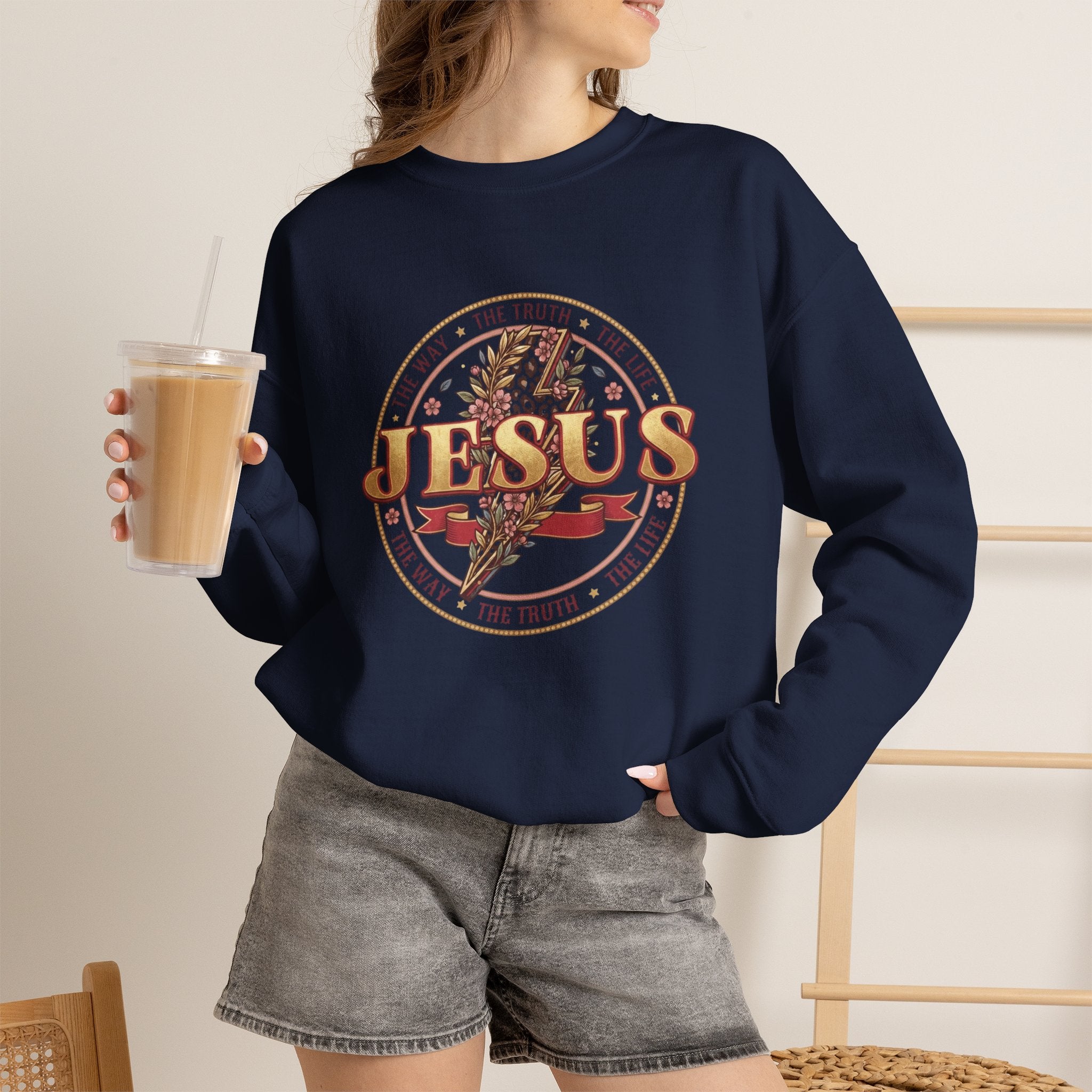 Jesus The Way The Truth The Life Sweatshirt | Christian Crewneck | Faith-Based Unisex Sweatshirt