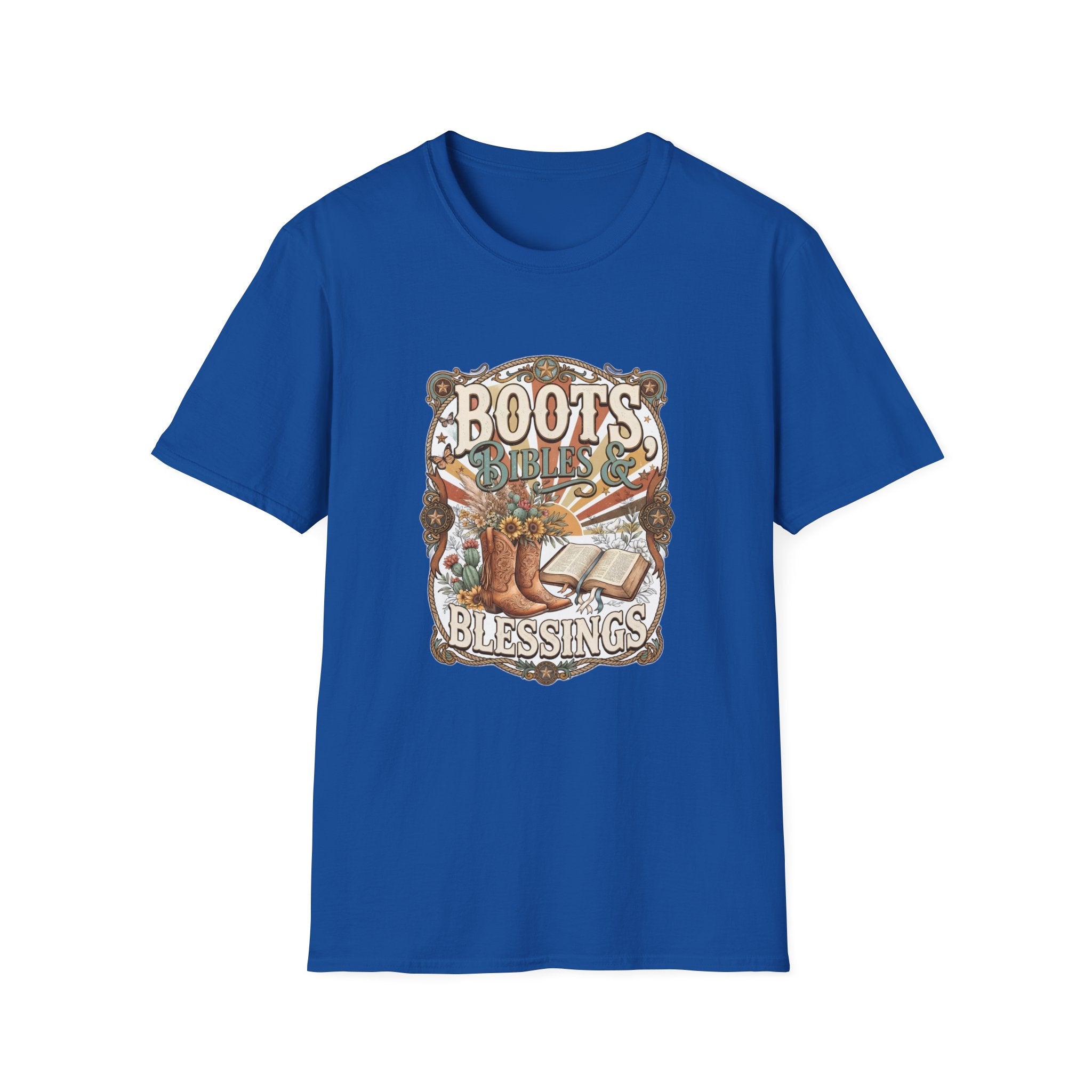 Boots Bibles & Blessings T-Shirt — Western Faith Graphic Tee