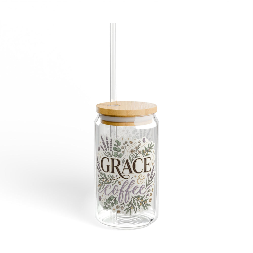 Grace & Coffee Sipper Glass, 16oz