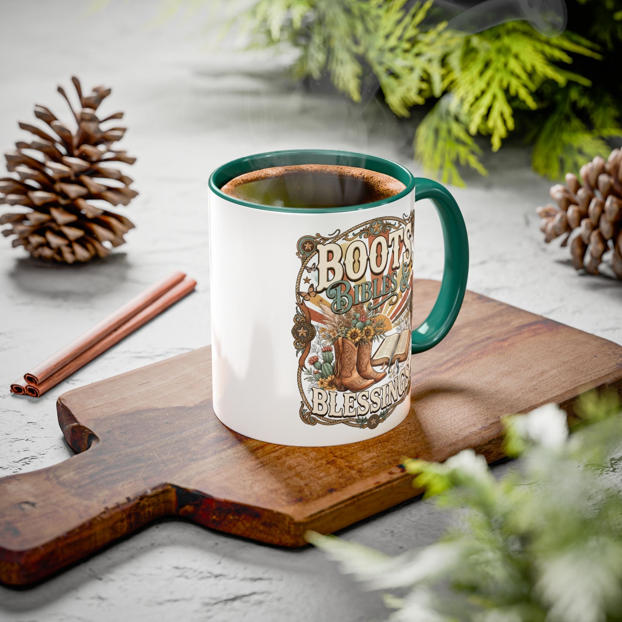Boots Bibles Blessings Mug — Country Western Coffee Cup (11oz/15oz)