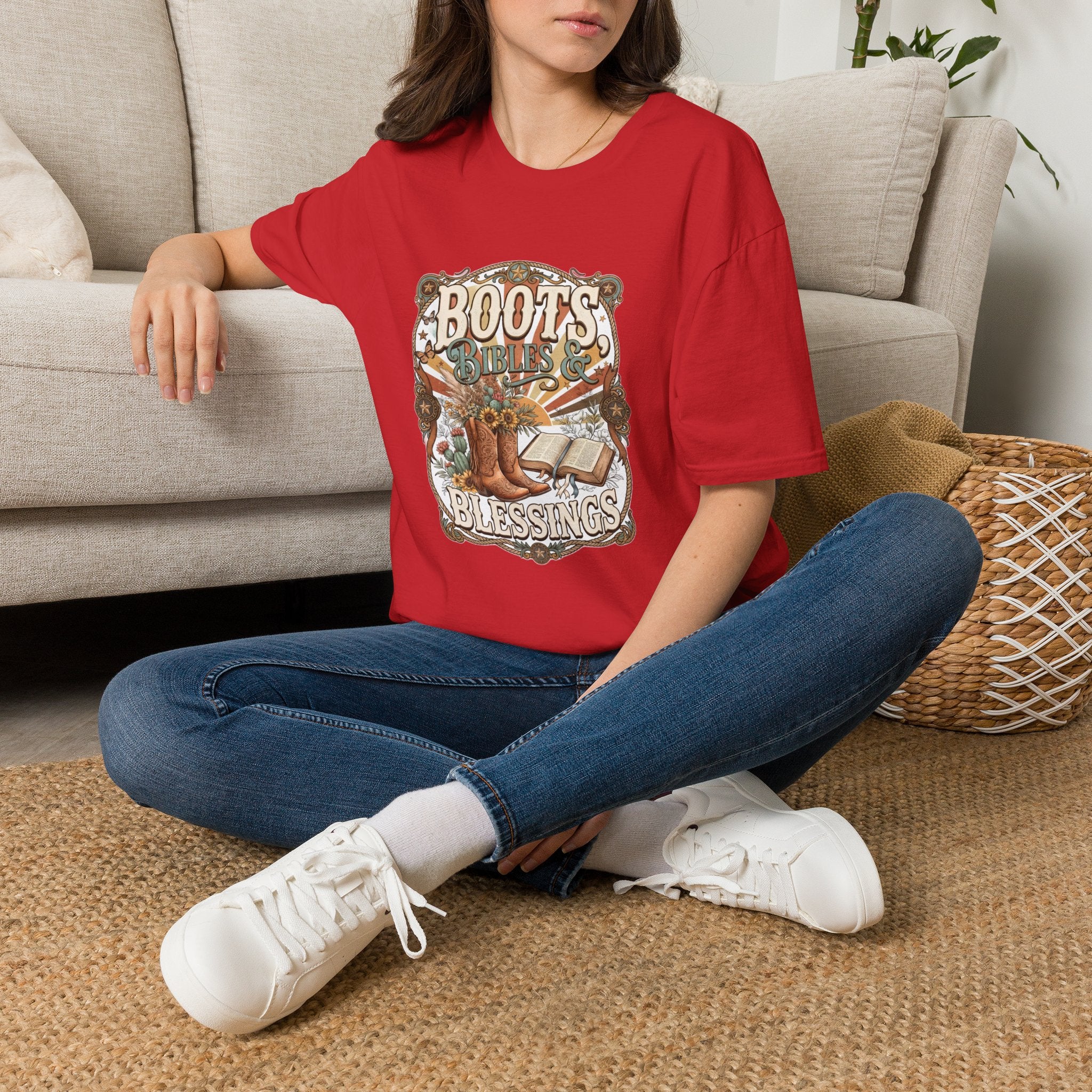 Boots Bibles & Blessings T-Shirt — Western Faith Graphic Tee