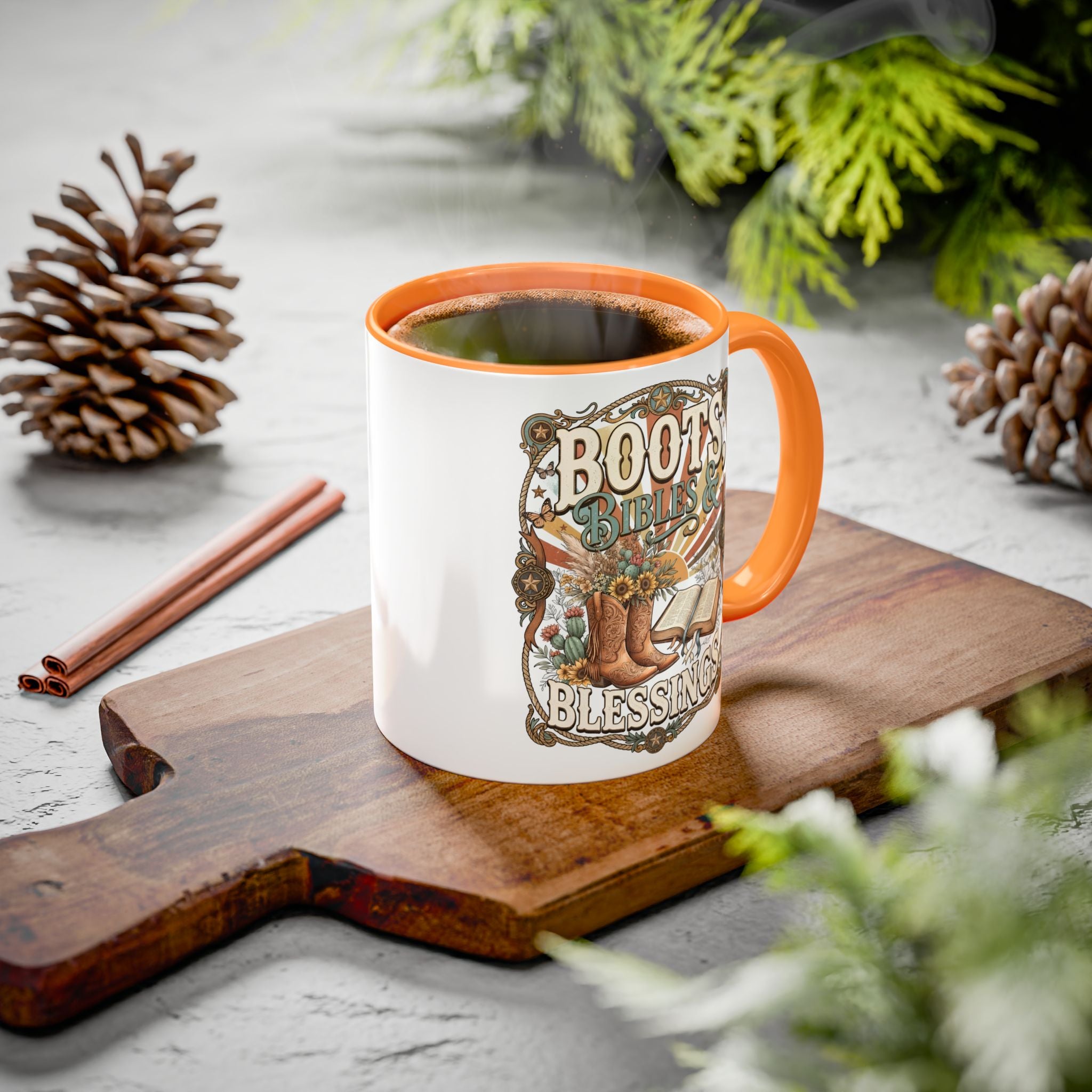 Boots Bibles Blessings Mug — Country Western Coffee Cup (11oz/15oz)