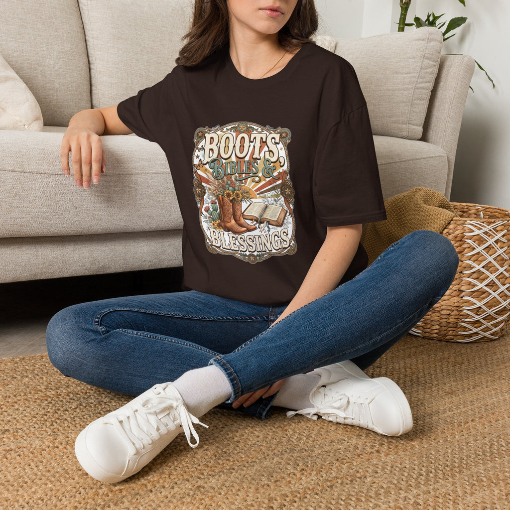 Boots Bibles & Blessings T-Shirt — Western Faith Graphic Tee