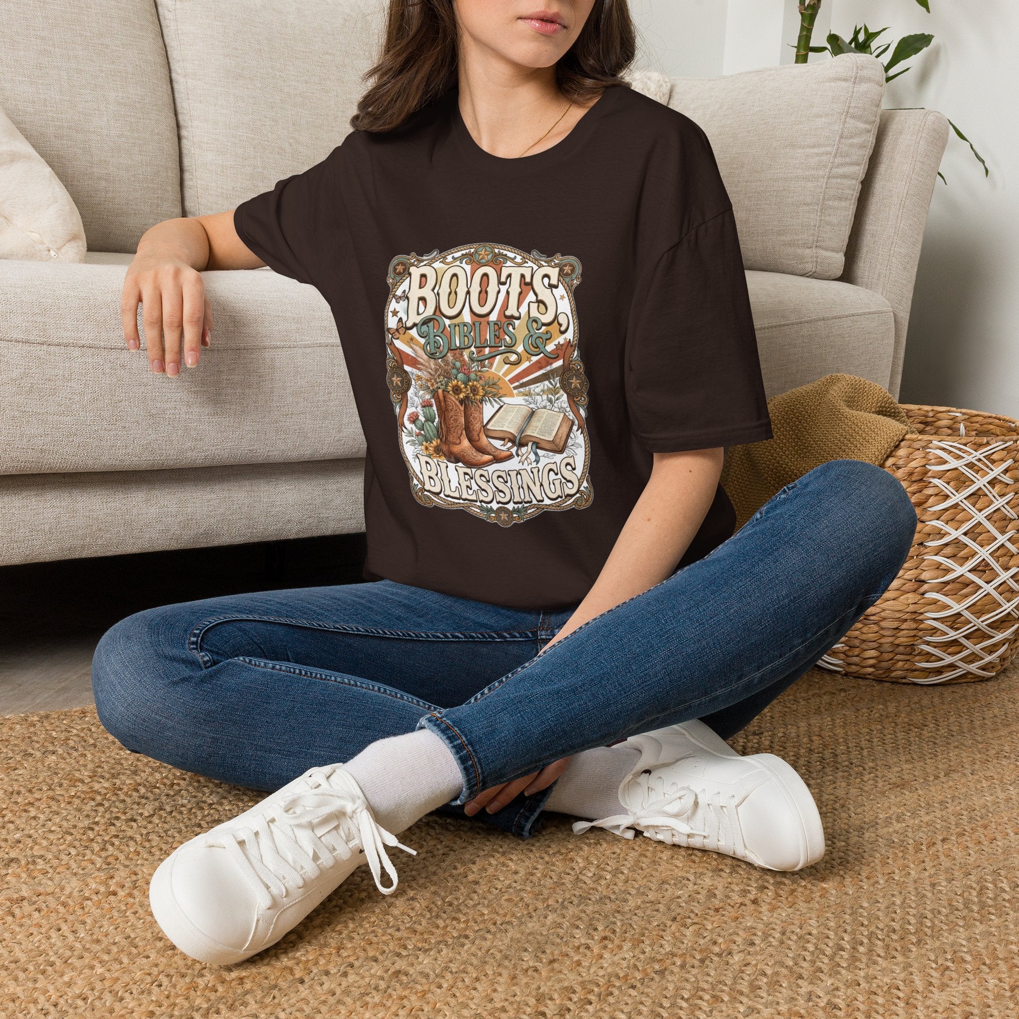 Boots Bibles & Blessings T-Shirt — Western Faith Graphic Tee