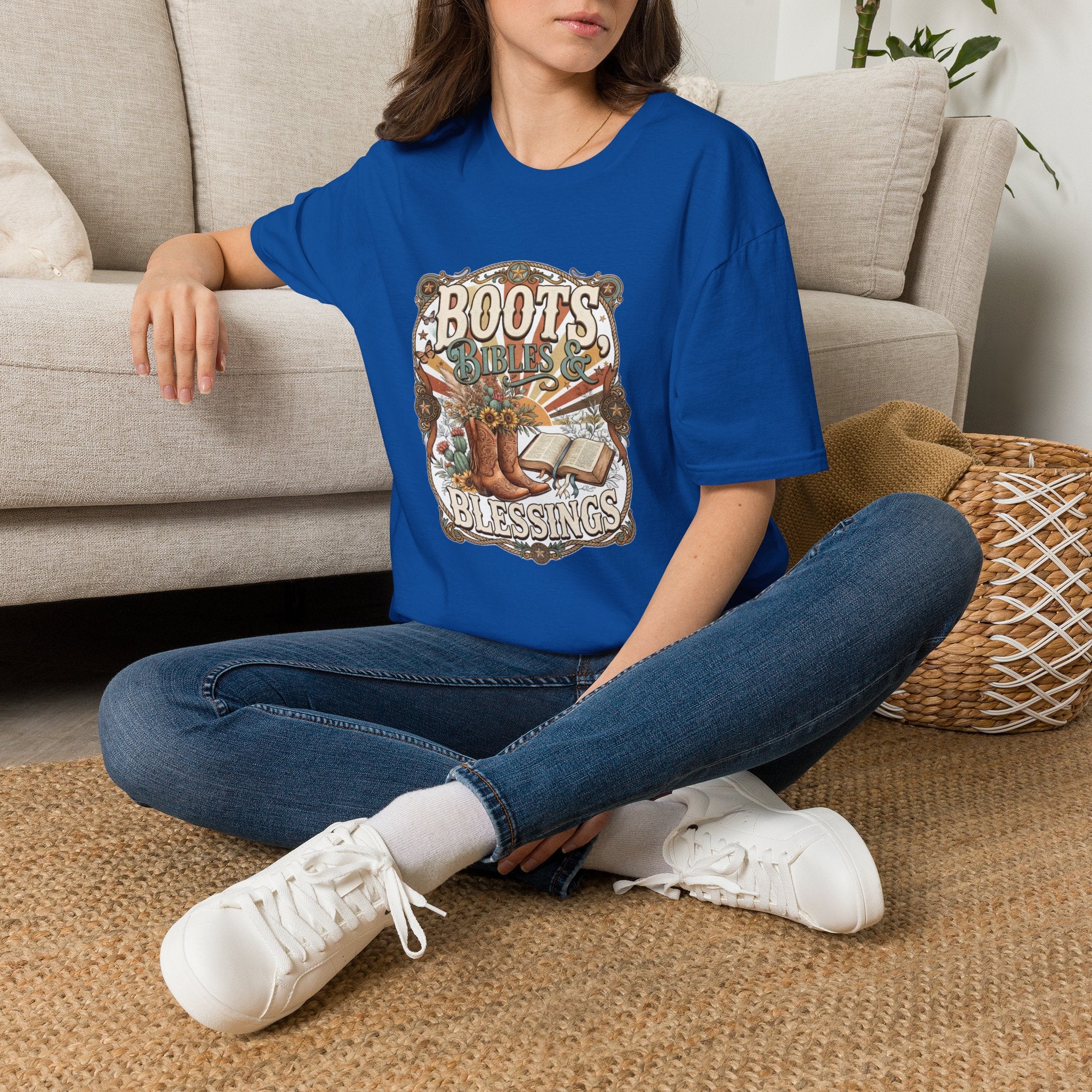 Boots Bibles & Blessings T-Shirt — Western Faith Graphic Tee