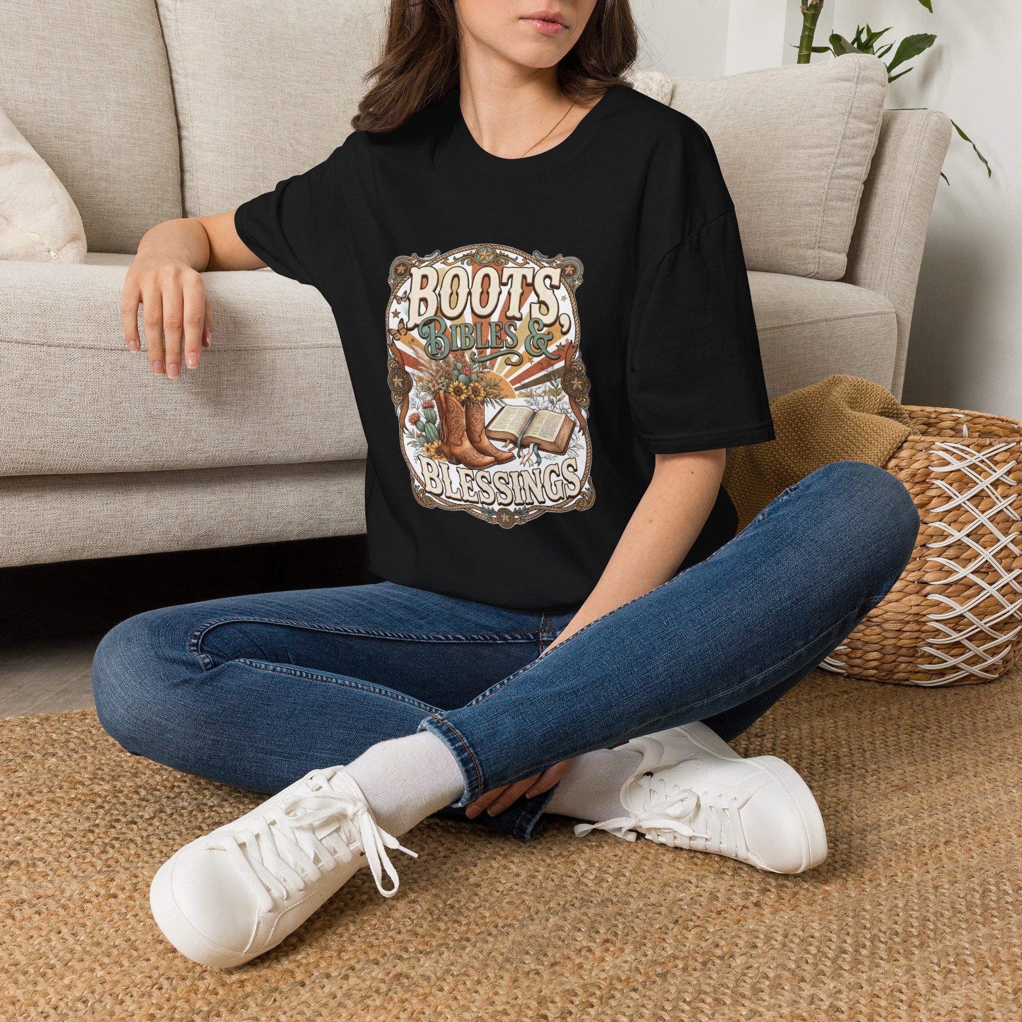Boots Bibles & Blessings T-Shirt — Western Faith Graphic Tee