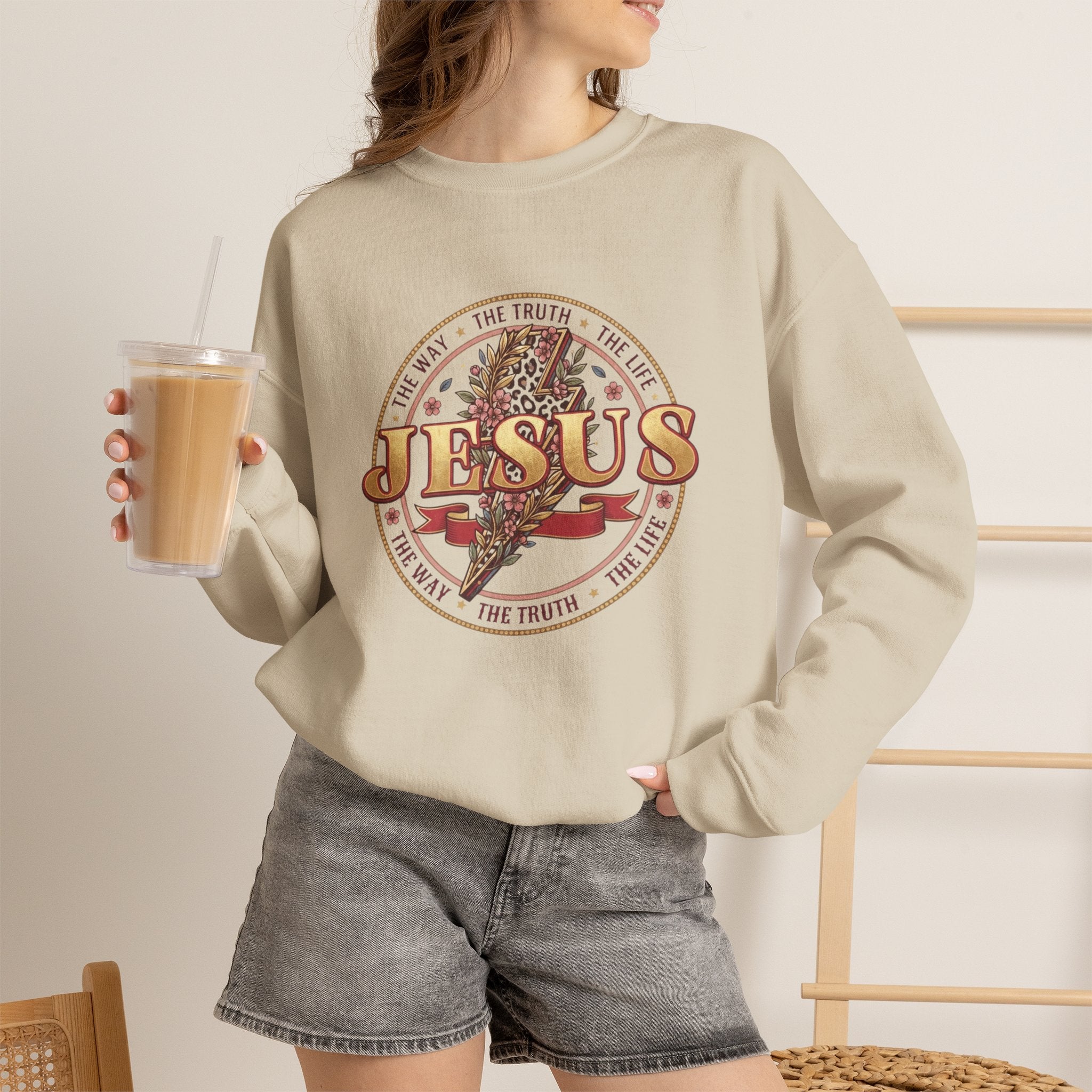 Jesus The Way The Truth The Life Sweatshirt | Christian Crewneck | Faith-Based Unisex Sweatshirt