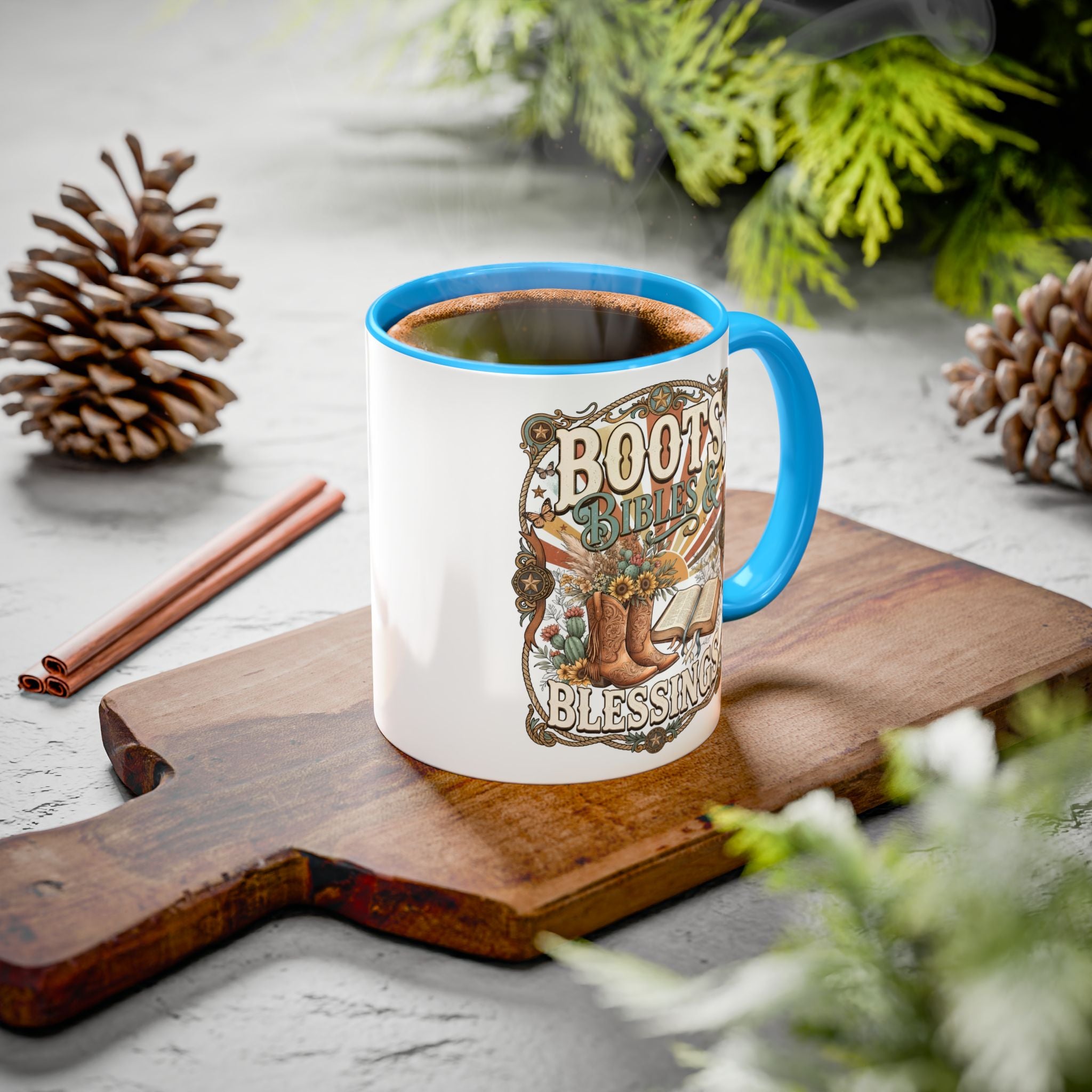 Boots Bibles Blessings Mug — Country Western Coffee Cup (11oz/15oz)