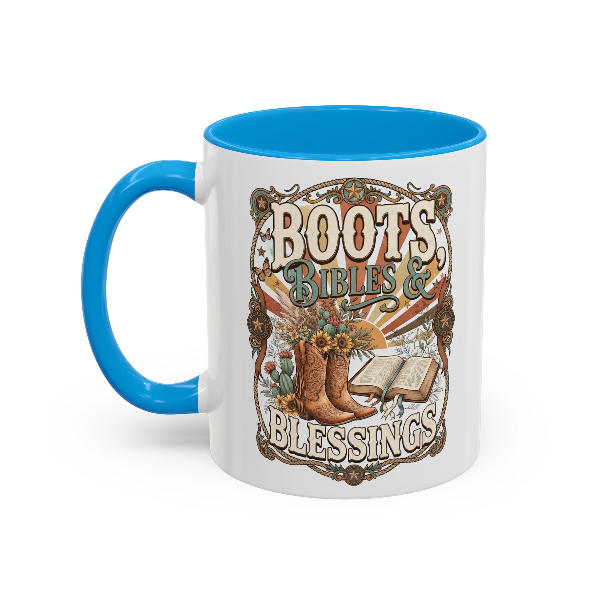 Boots Bibles Blessings Mug — Country Western Coffee Cup (11oz/15oz)