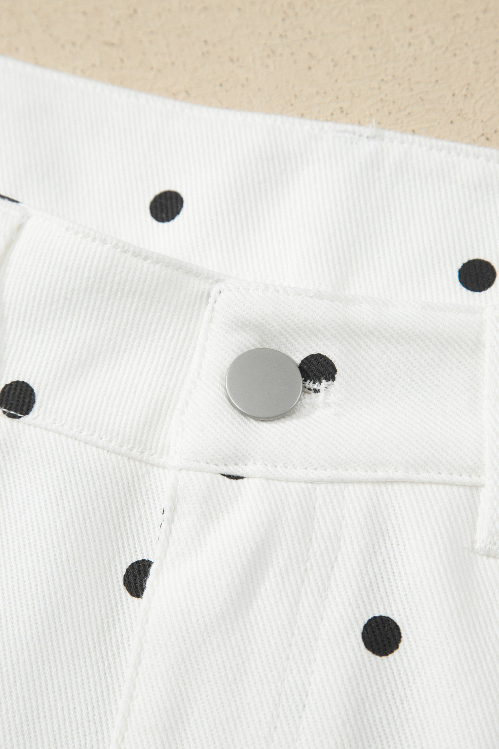 White Polka Dot Print Embroidered Scallop Hem Shorts