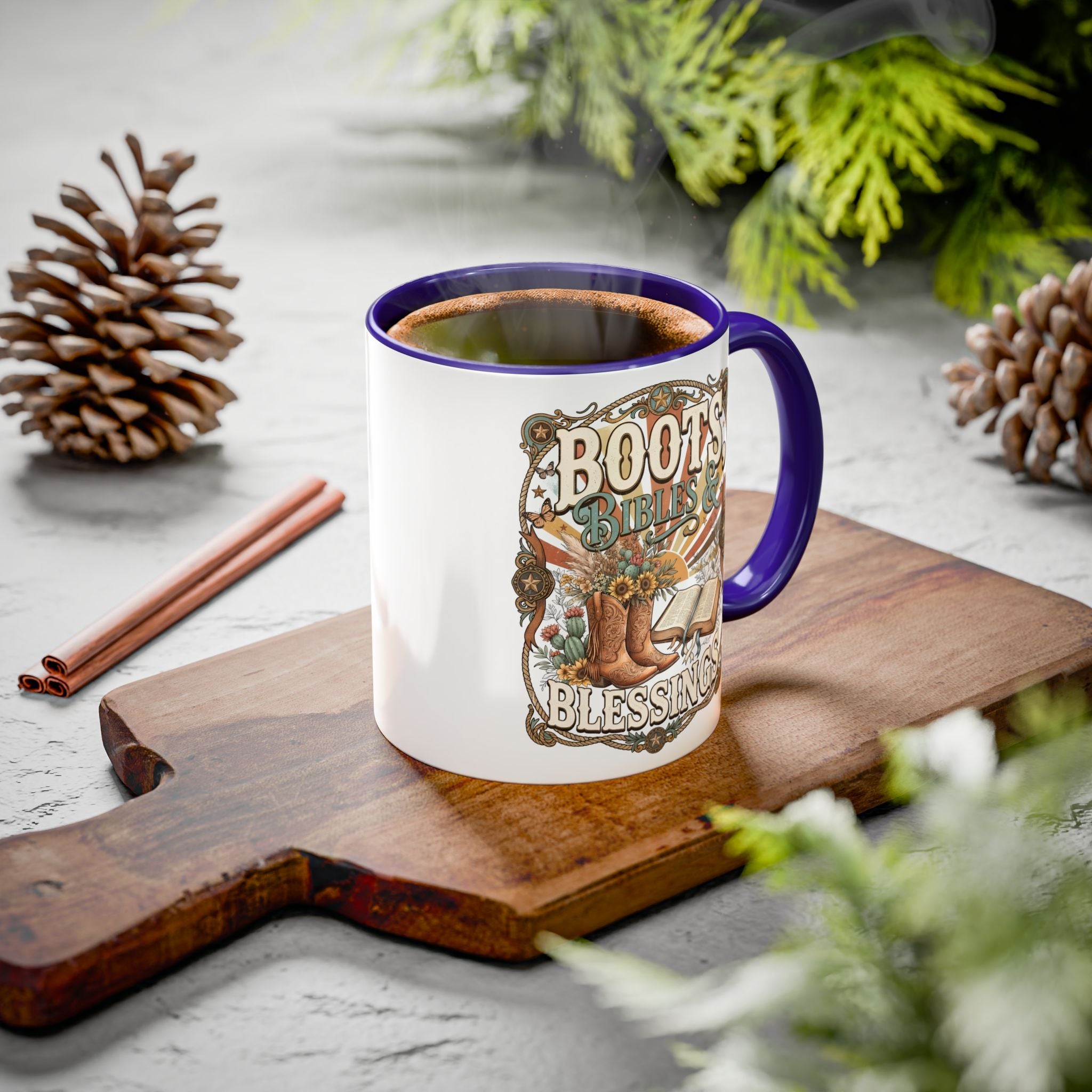 Boots Bibles Blessings Mug — Country Western Coffee Cup (11oz/15oz)