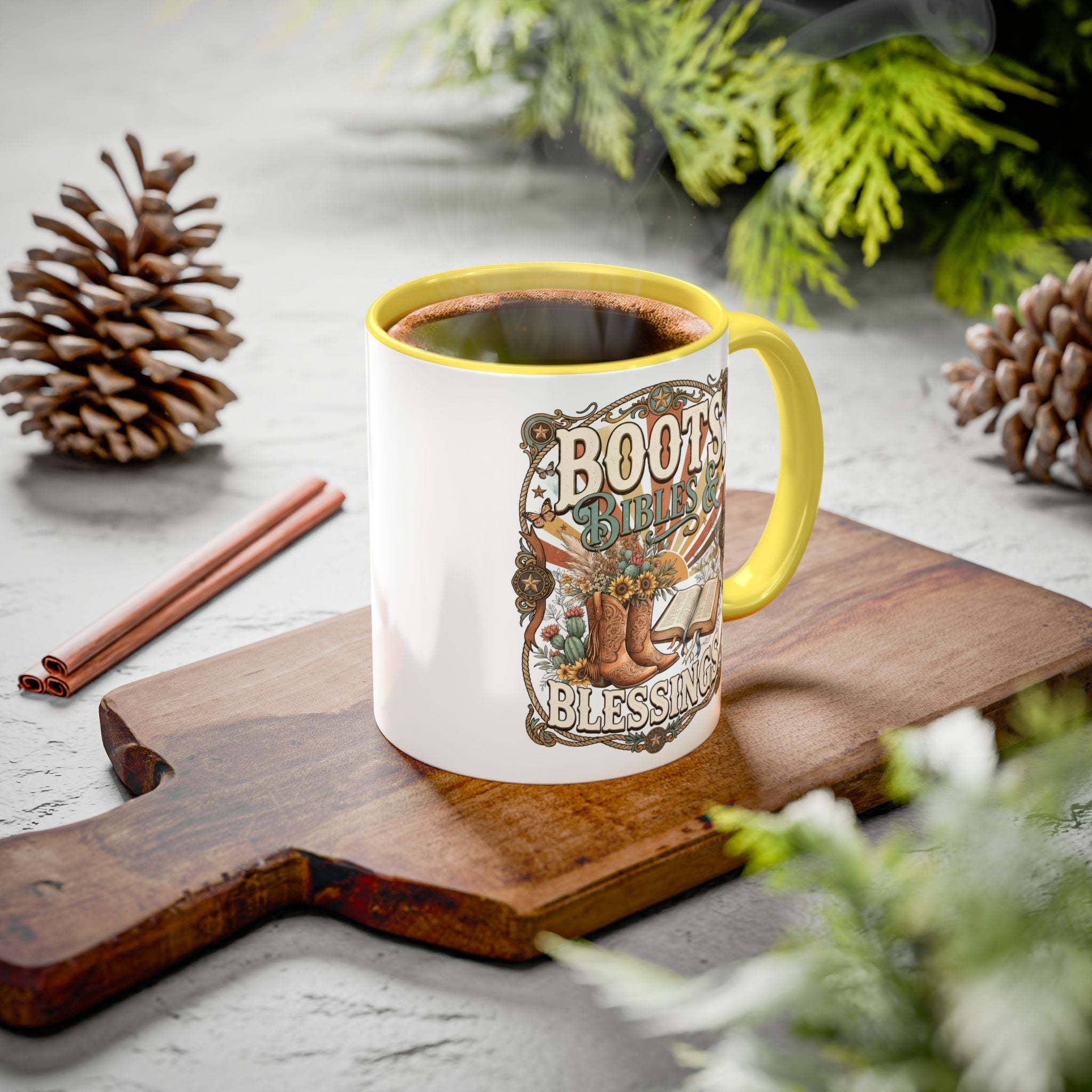 Boots Bibles Blessings Mug — Country Western Coffee Cup (11oz/15oz)