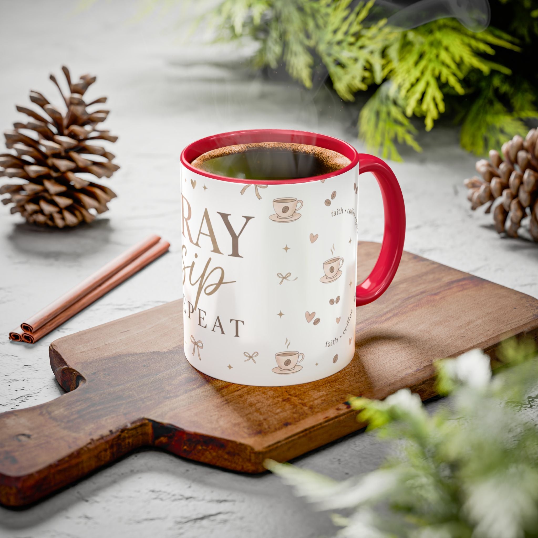 Pray Sip Repeat Coffee Mug — Inspirational Christian Tea Cup (11oz )