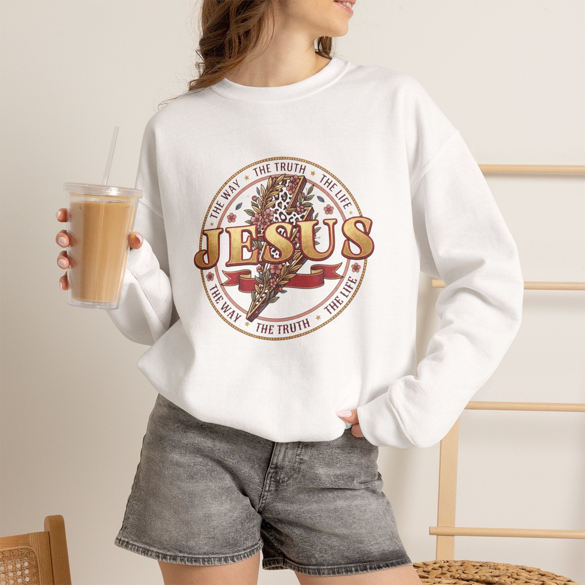 Jesus The Way The Truth The Life Sweatshirt | Christian Crewneck | Faith-Based Unisex Sweatshirt