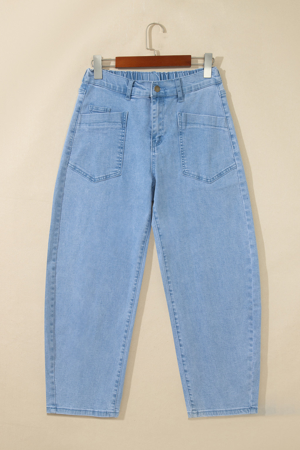 Four Leaf Clover Solid Color Square Patch Pocket Ankle-length Barrel Jeans