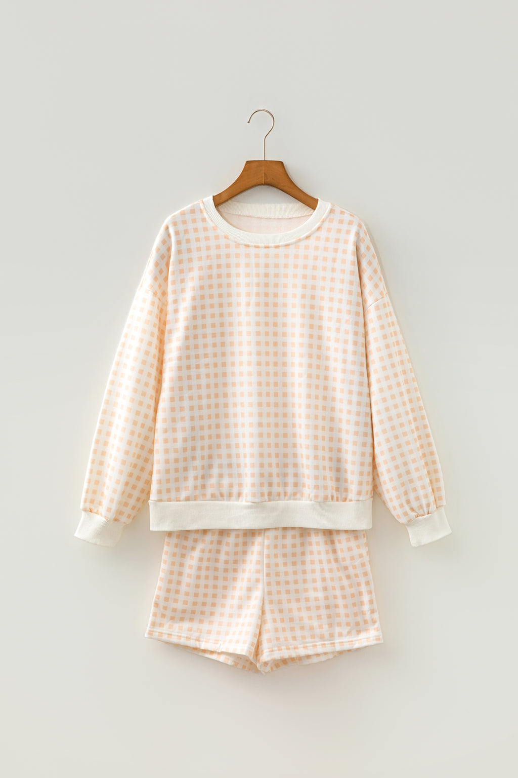 Sky Blue Plaid Baggy Pullover Drawstring Casual Shorts 2pcs Outfit
