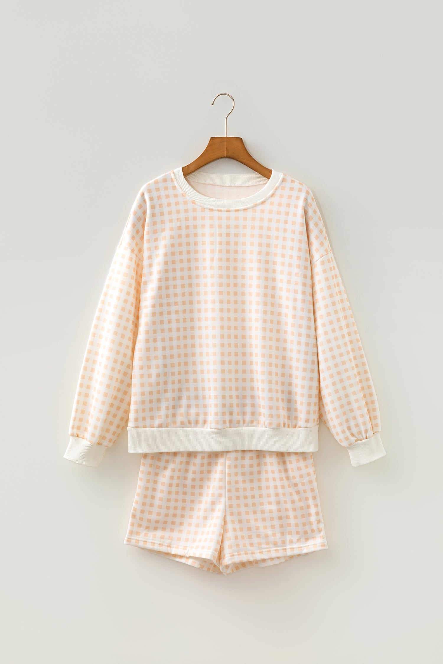 Sky Blue Plaid Baggy Pullover Drawstring Casual Shorts 2pcs Outfit
