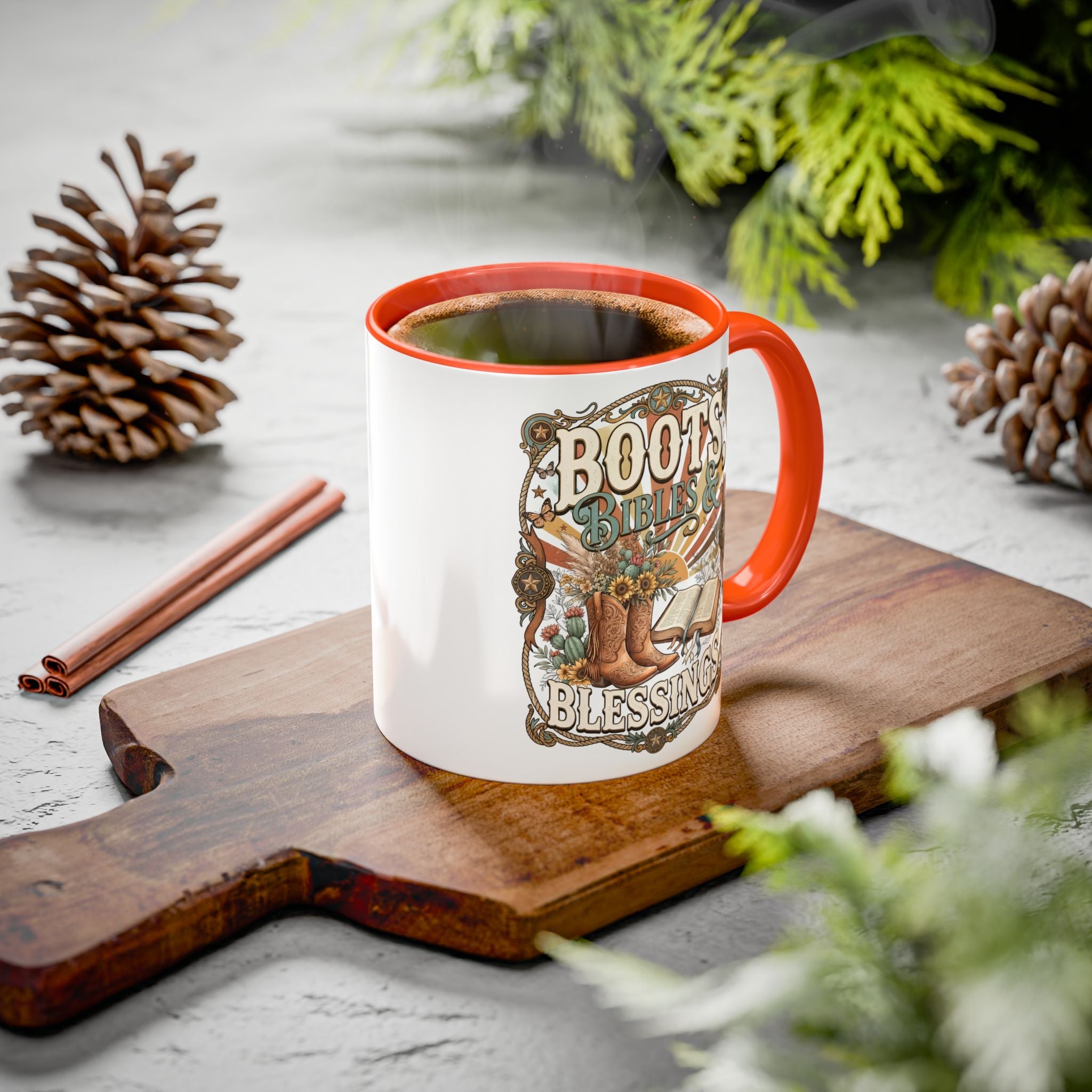 Boots Bibles Blessings Mug — Country Western Coffee Cup (11oz/15oz)