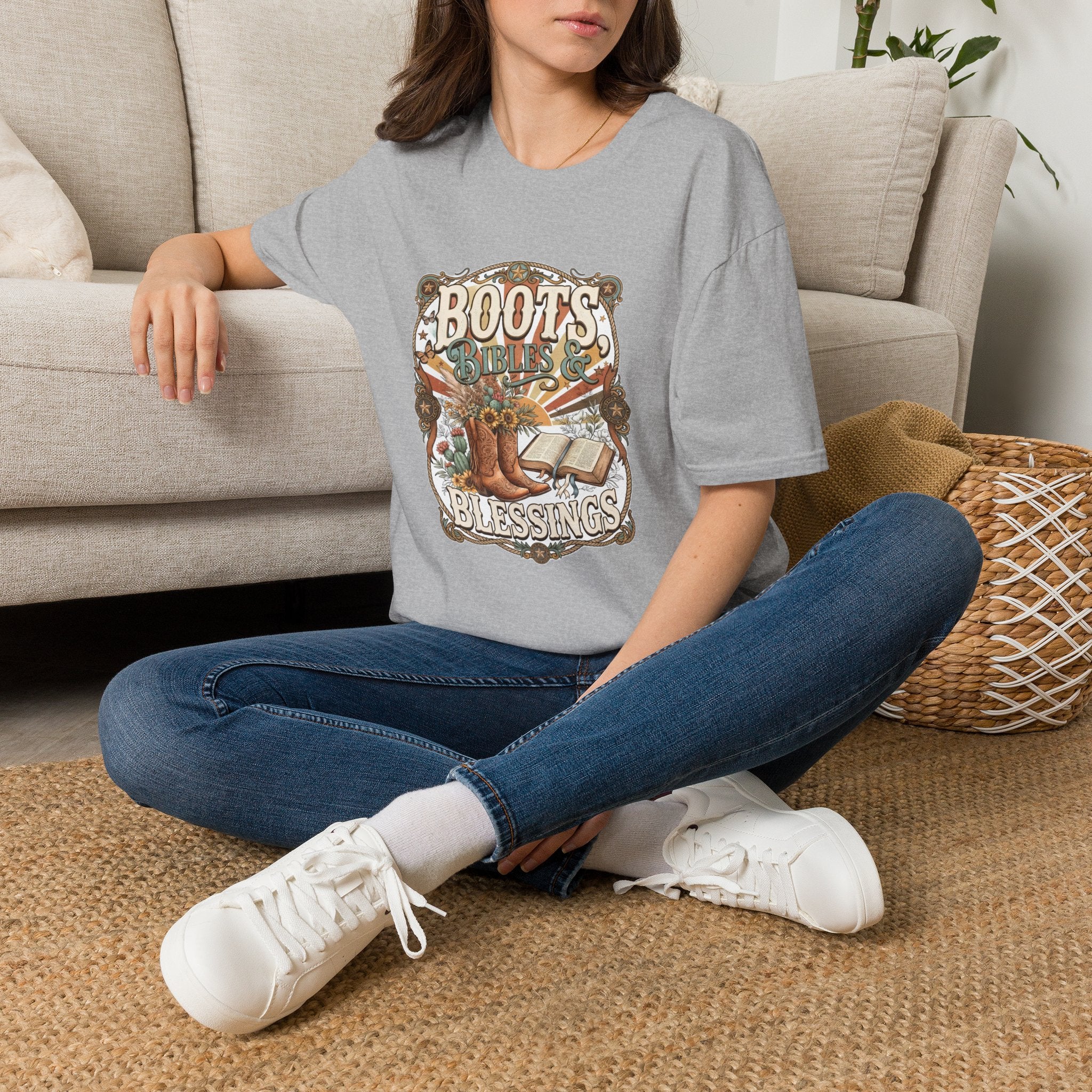 Boots Bibles & Blessings T-Shirt — Western Faith Graphic Tee