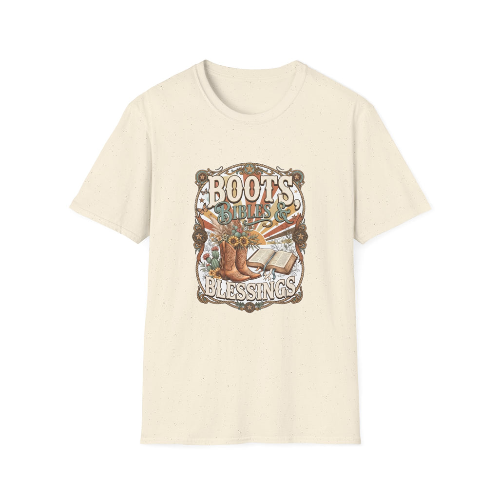 Boots Bibles & Blessings T-Shirt — Western Faith Graphic Tee