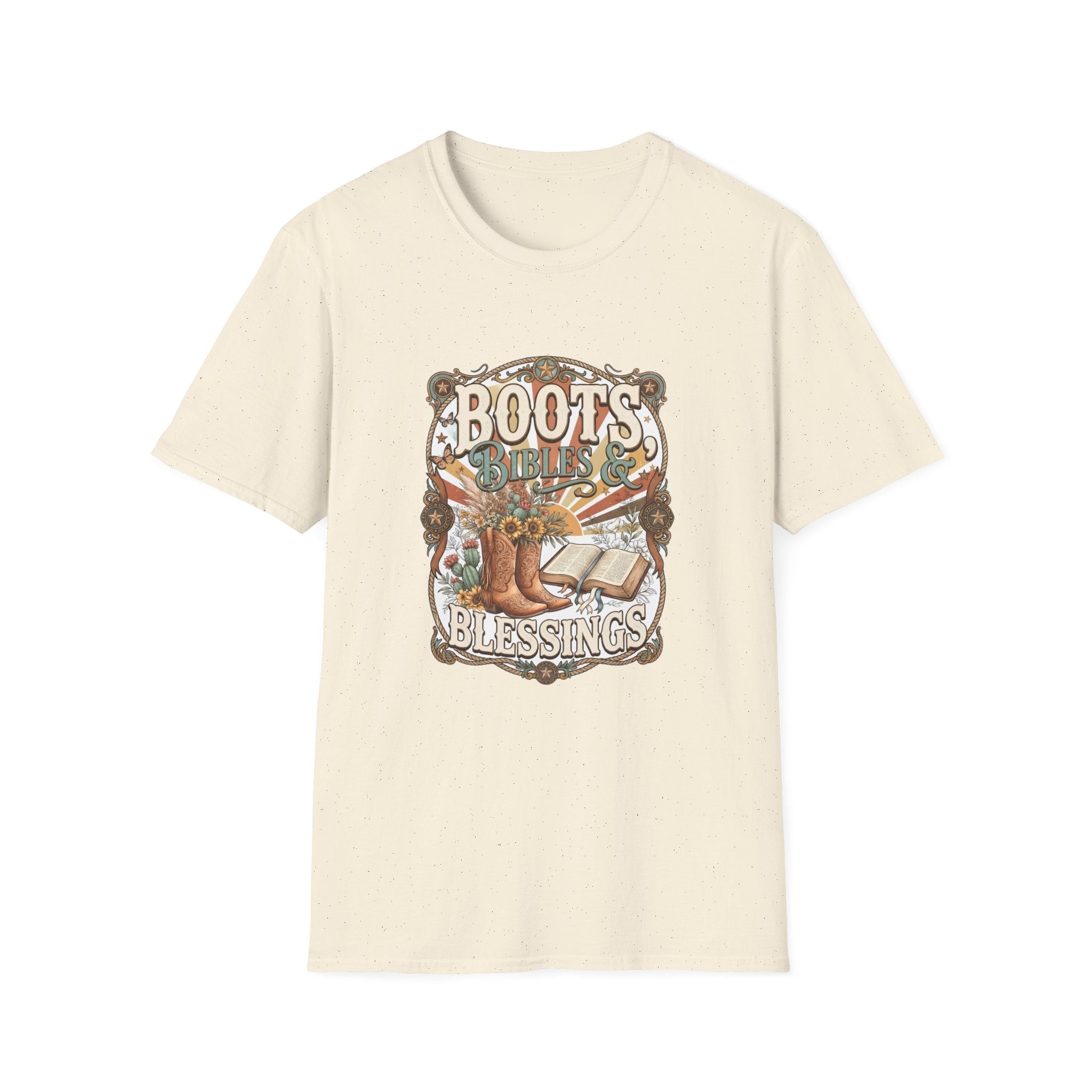 Boots Bibles & Blessings T-Shirt — Western Faith Graphic Tee
