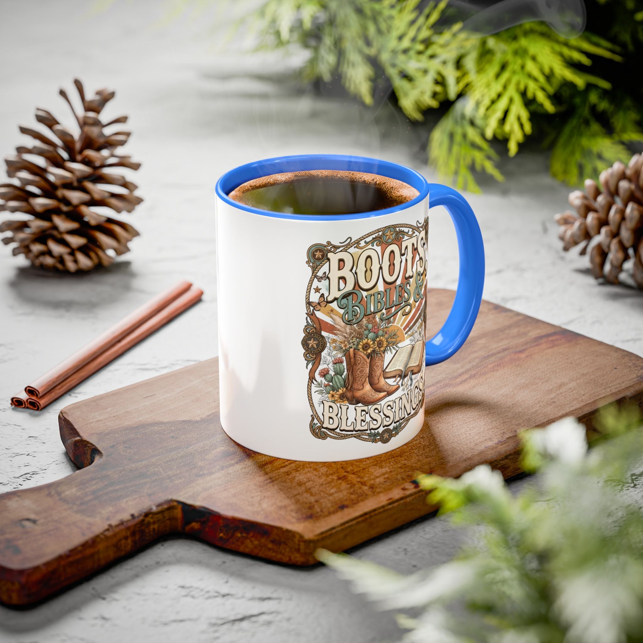 Boots Bibles Blessings Mug — Country Western Coffee Cup (11oz/15oz)