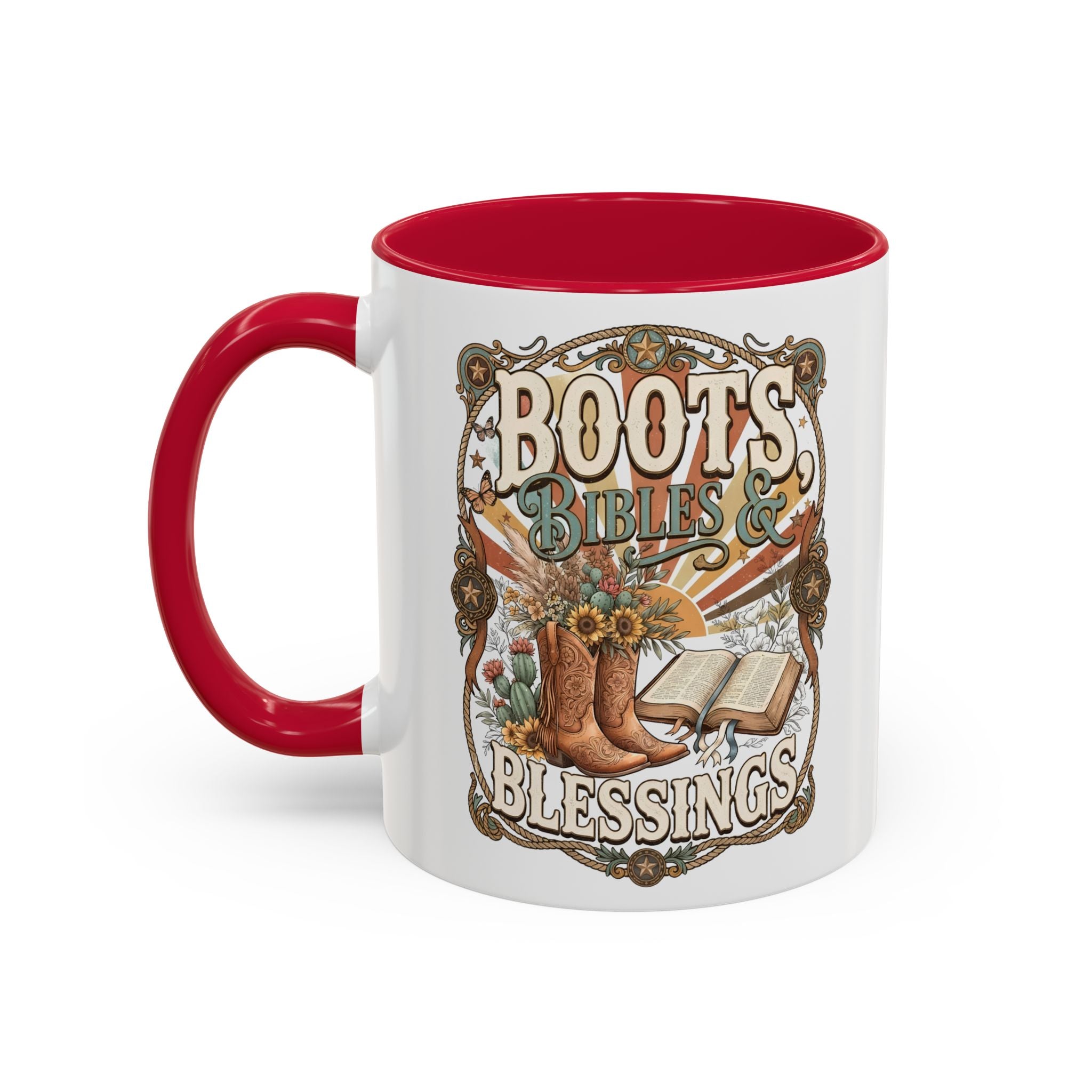 Boots Bibles Blessings Mug — Country Western Coffee Cup (11oz/15oz)
