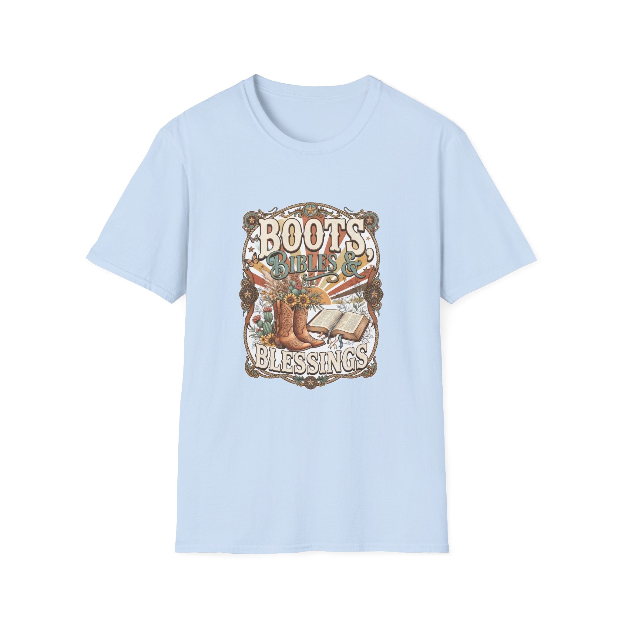 Boots Bibles & Blessings T-Shirt — Western Faith Graphic Tee